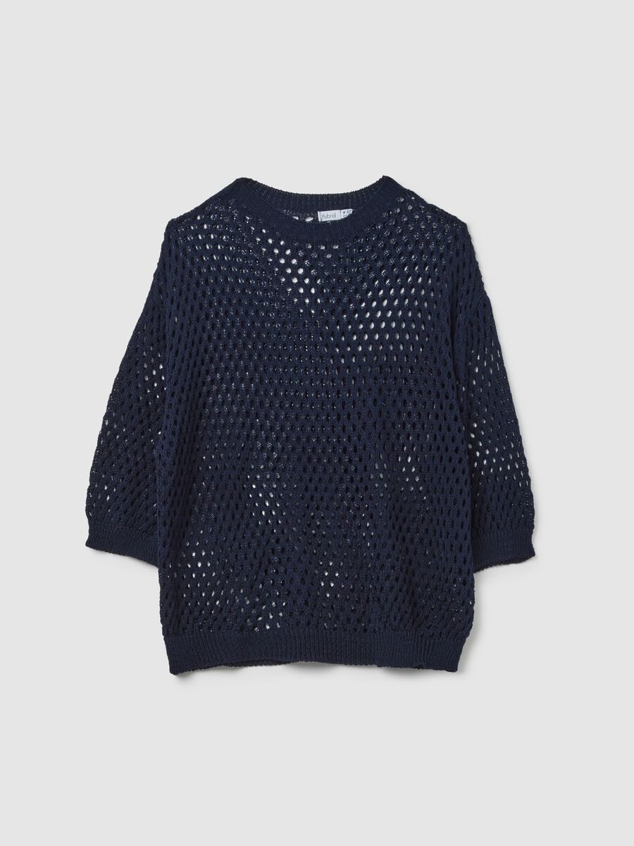 Women's blue acrylic blend net sweater regular fit_4