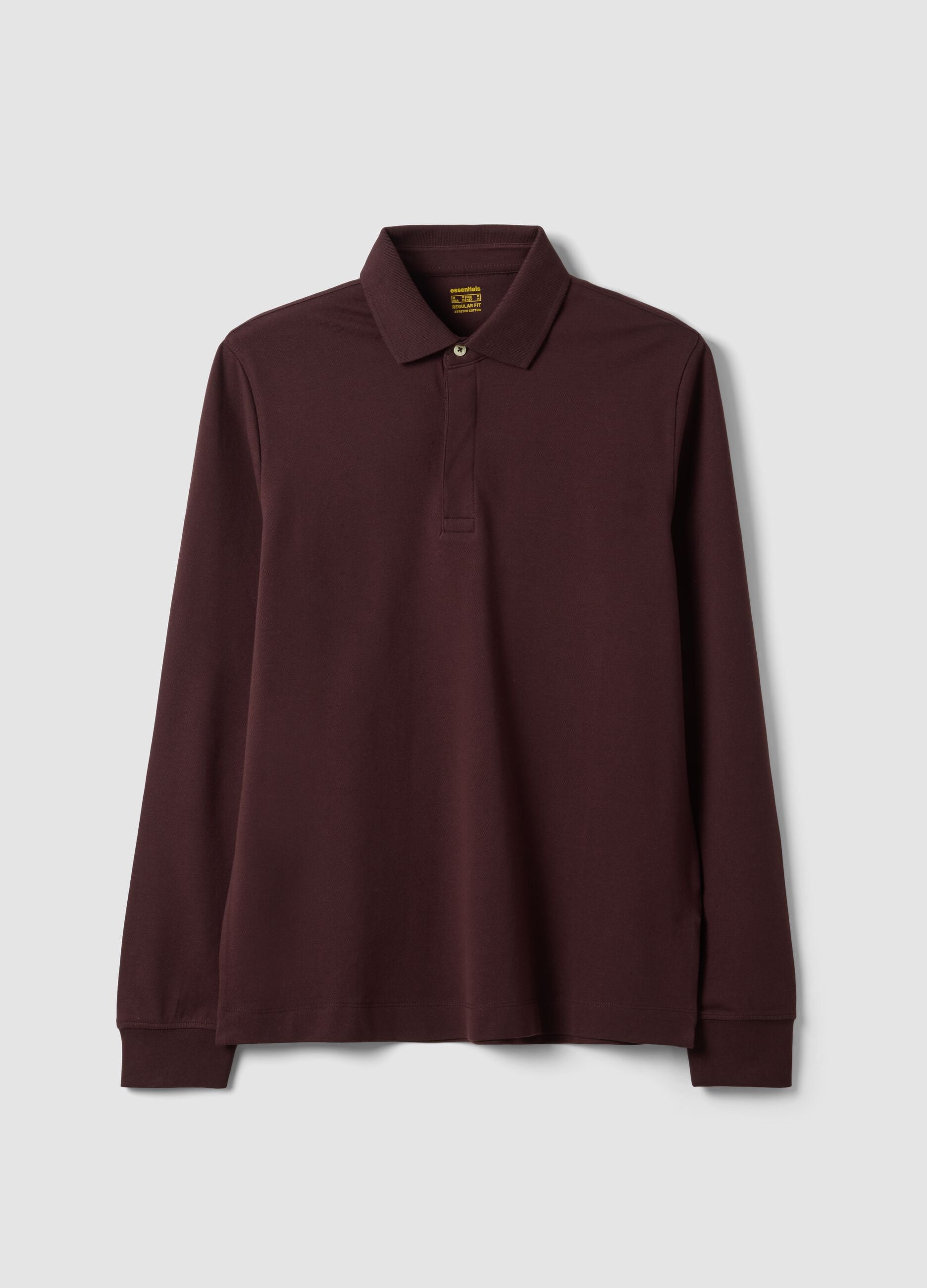 Men&rsquo;s brown regular-fit long-sleeve stretch cotton polo shirt