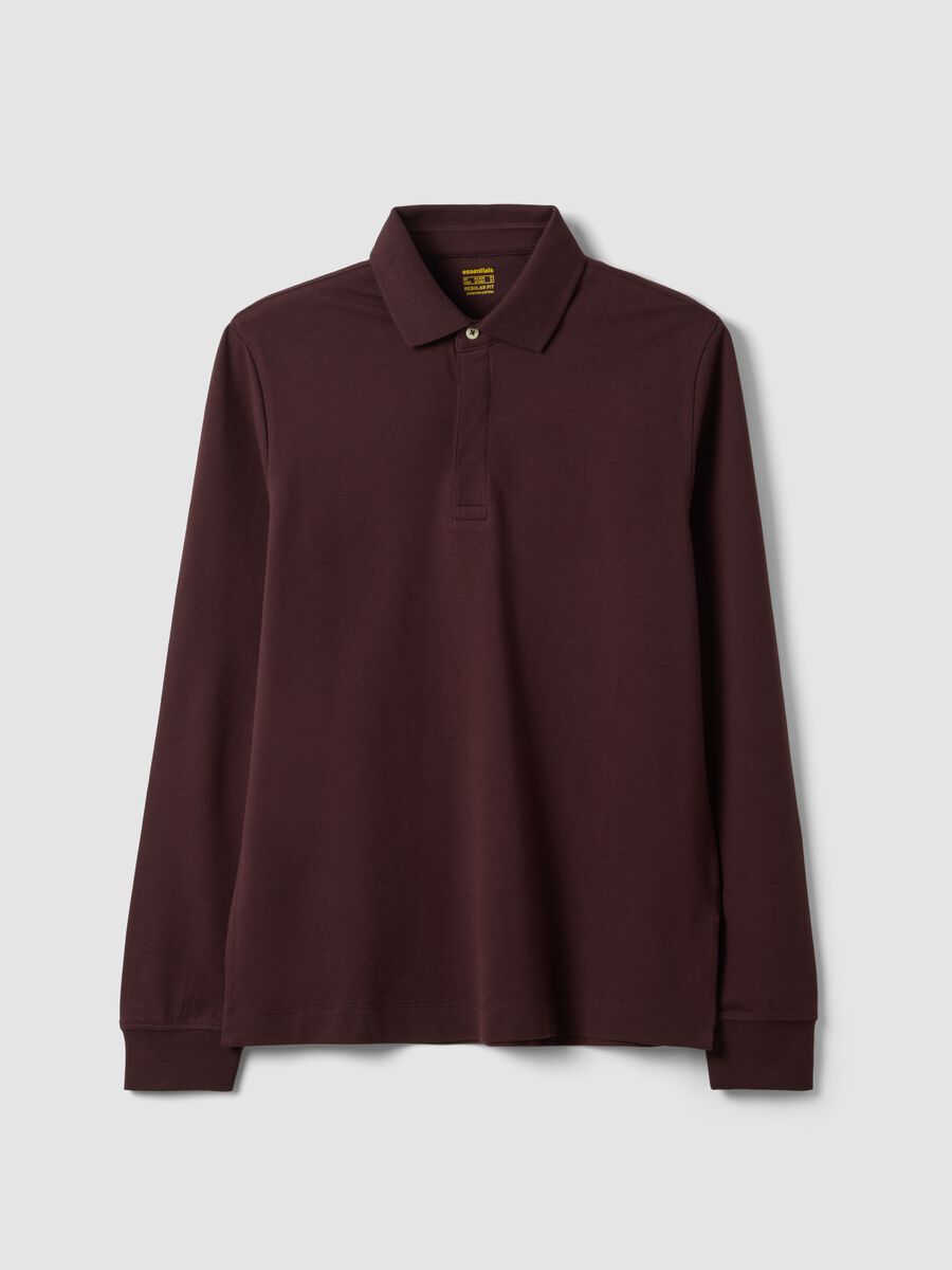 Polo marrone in cotone elasticizzato a maniche lunghe regular fit_4