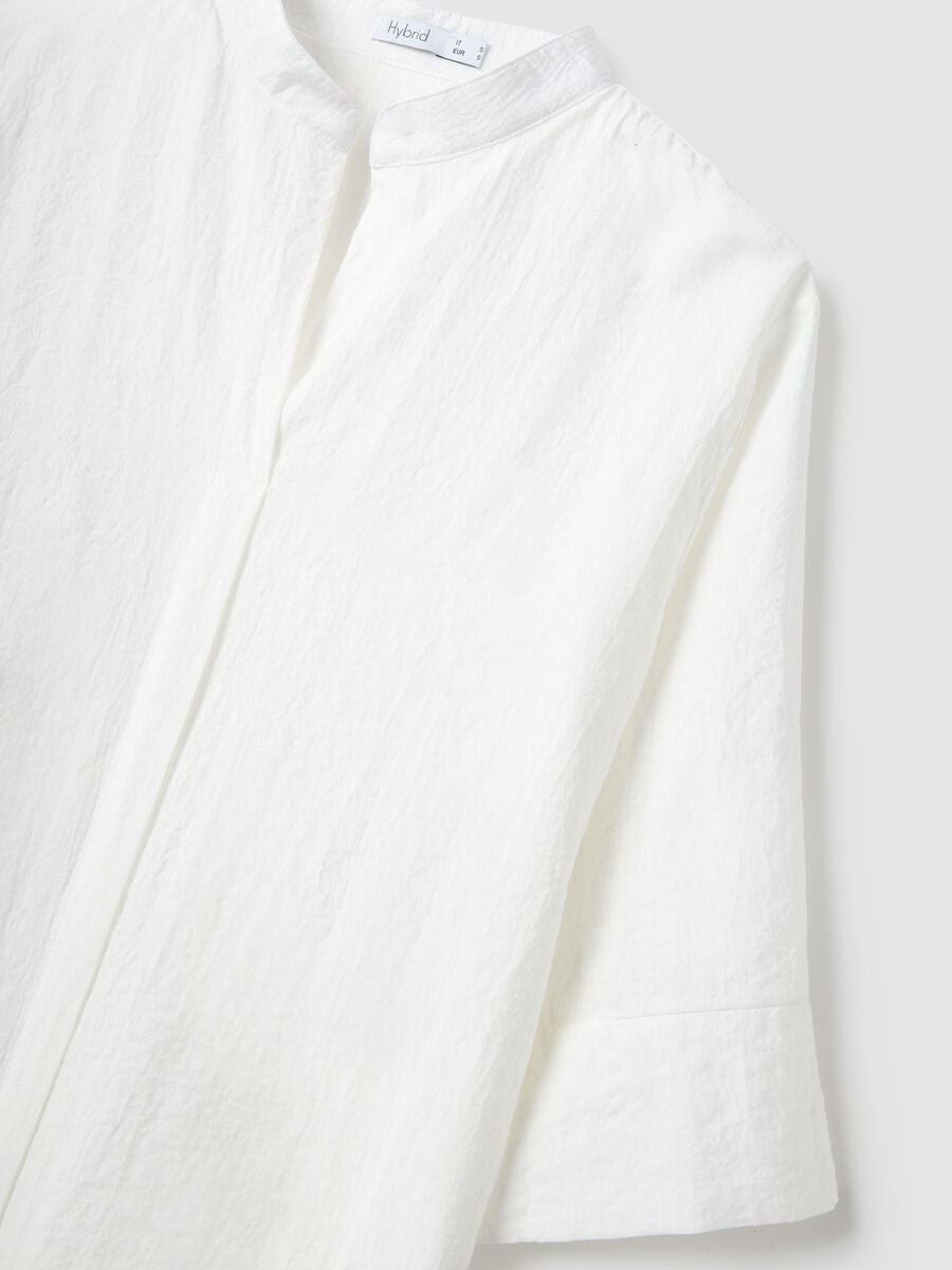 Camicia bianca in misto viscosa con collo alla coreana_5