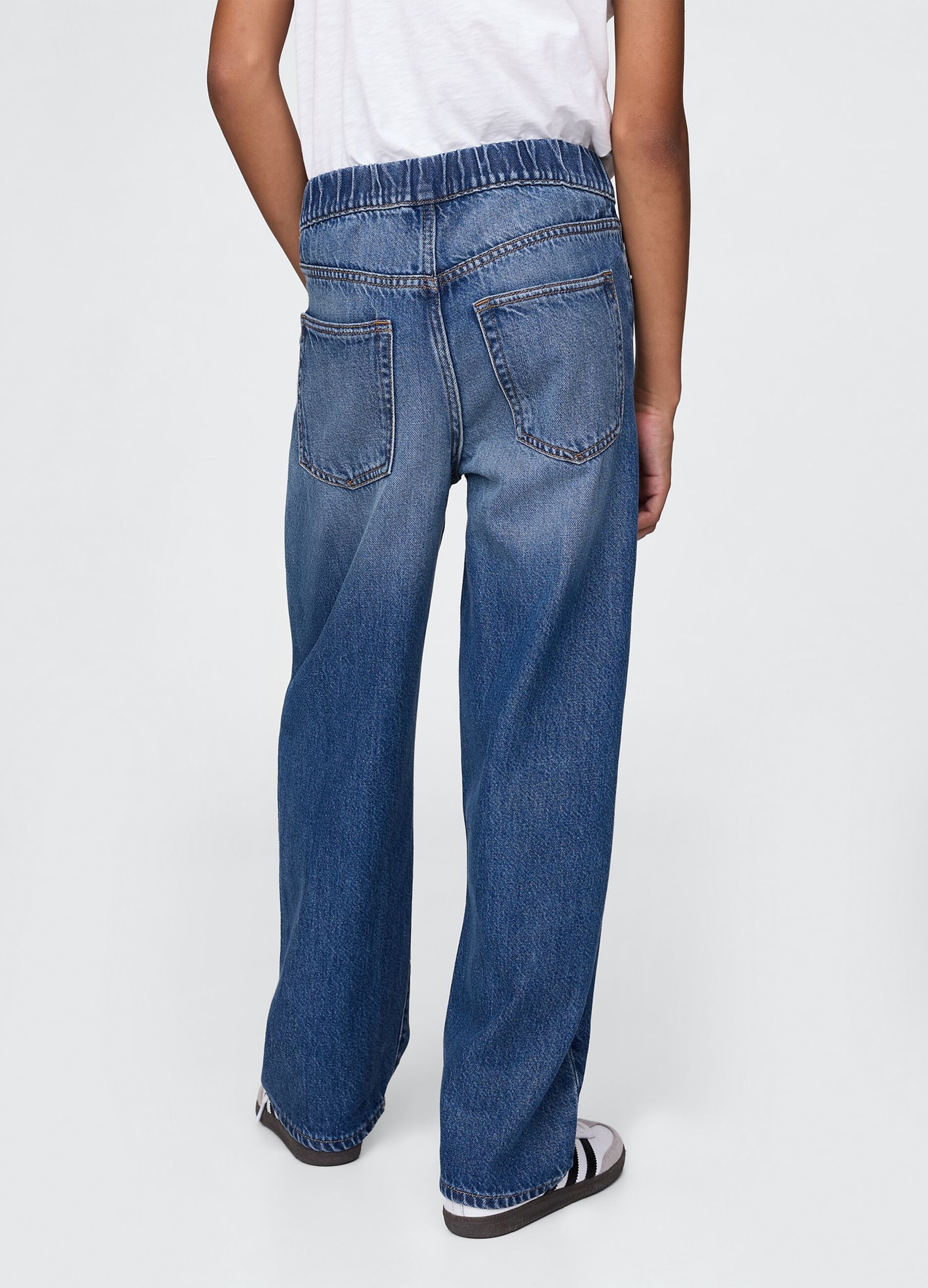 Wide Blue Denim Jeans with Elastic Waist