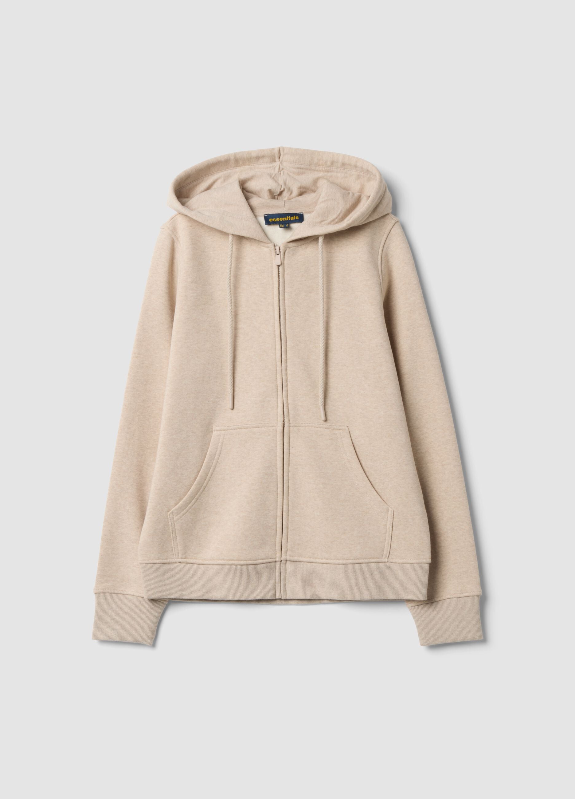 Beige cotton-blend hoodie sweatshirt with crew neck