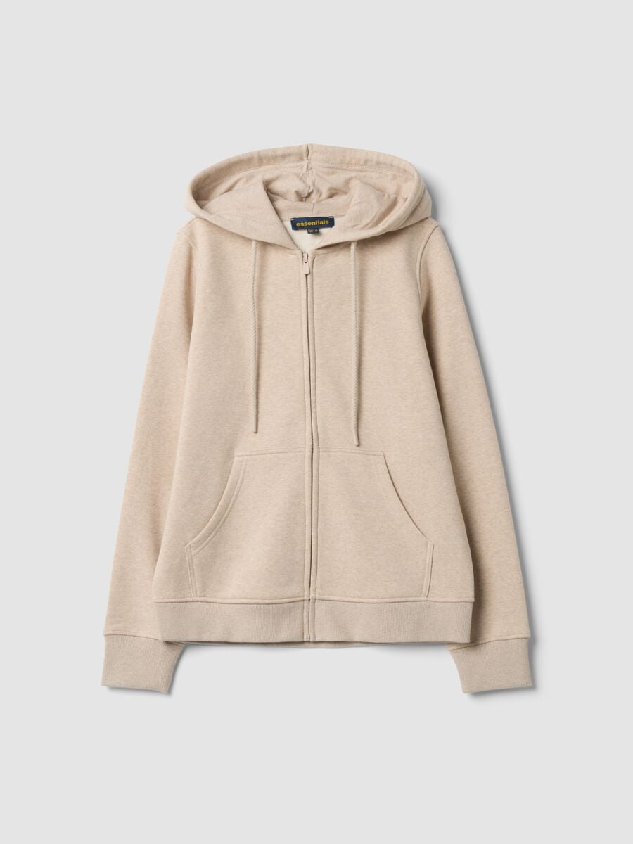 Beige cotton-blend hoodie sweatshirt with crew neck_0