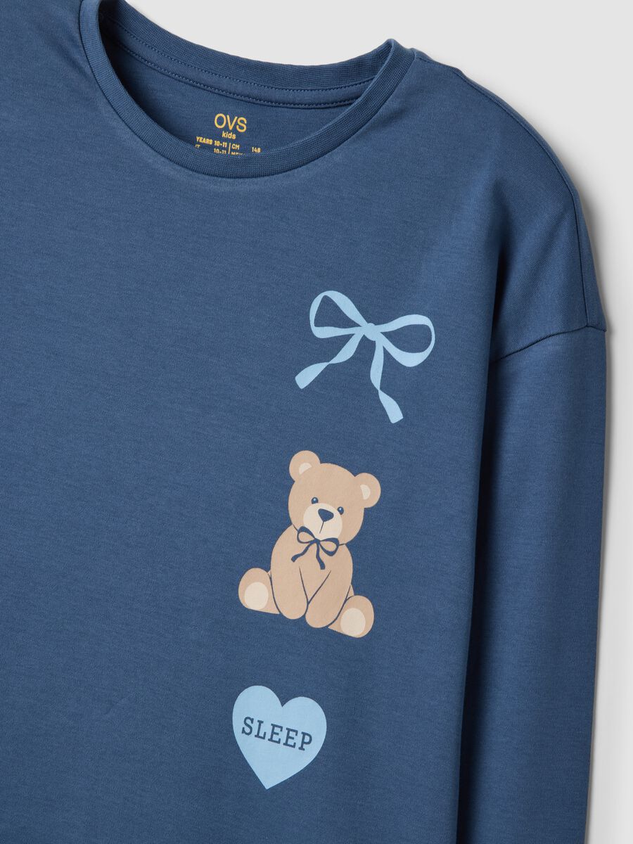 Blue pure organic cotton pyjamas with teddy bear for girls_2