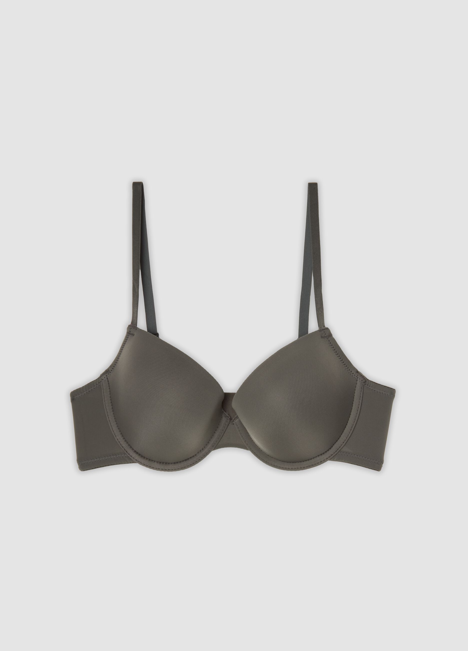 Grey padded stretch-fabric bra