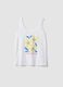 White organic cotton pyjama vest, regular fit, with floral print_4