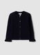 Blue pure cotton openwork knit cardigan for baby girls_0