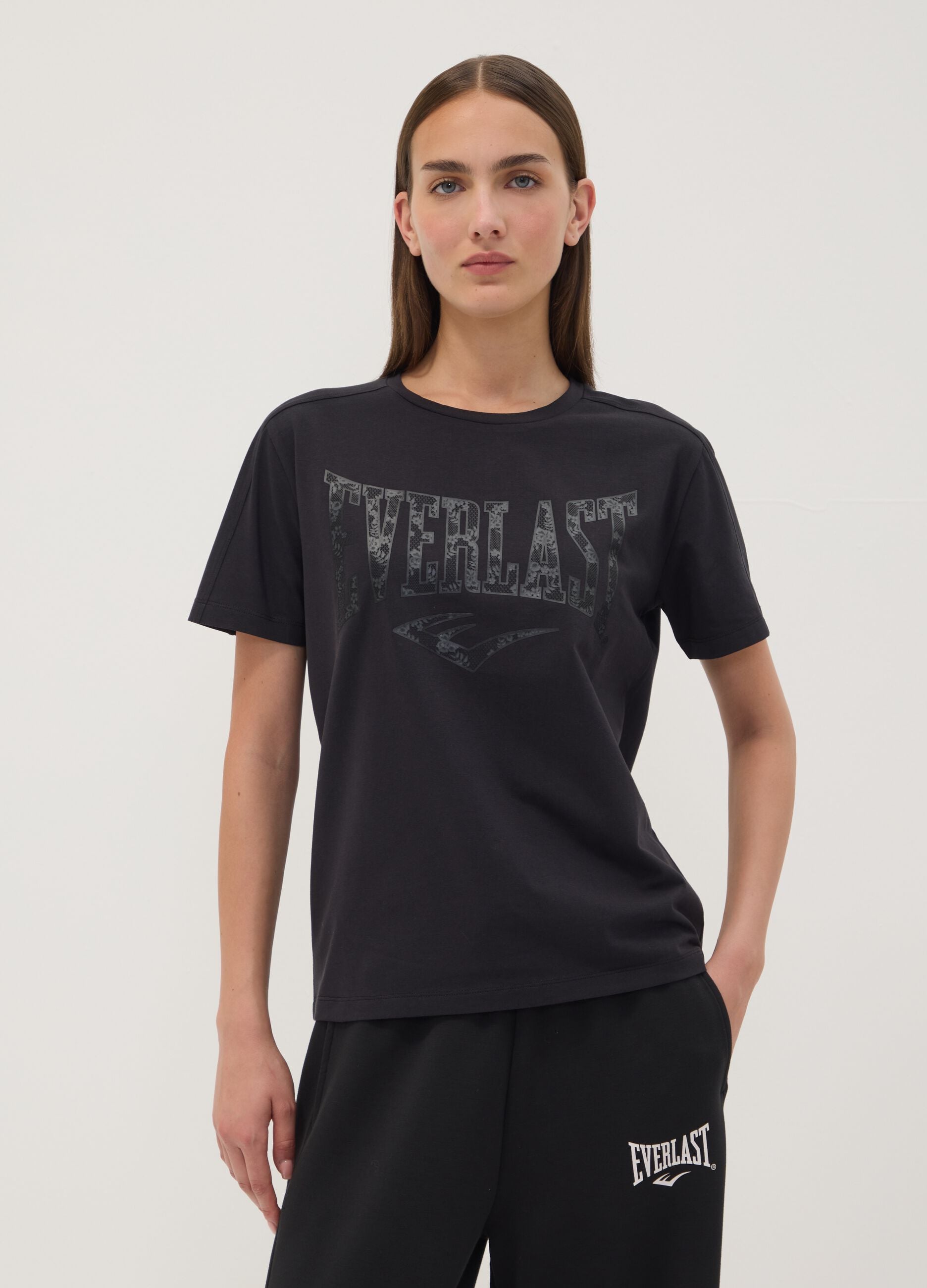 Black regular-fit stretch cotton jersey T-shirt with print