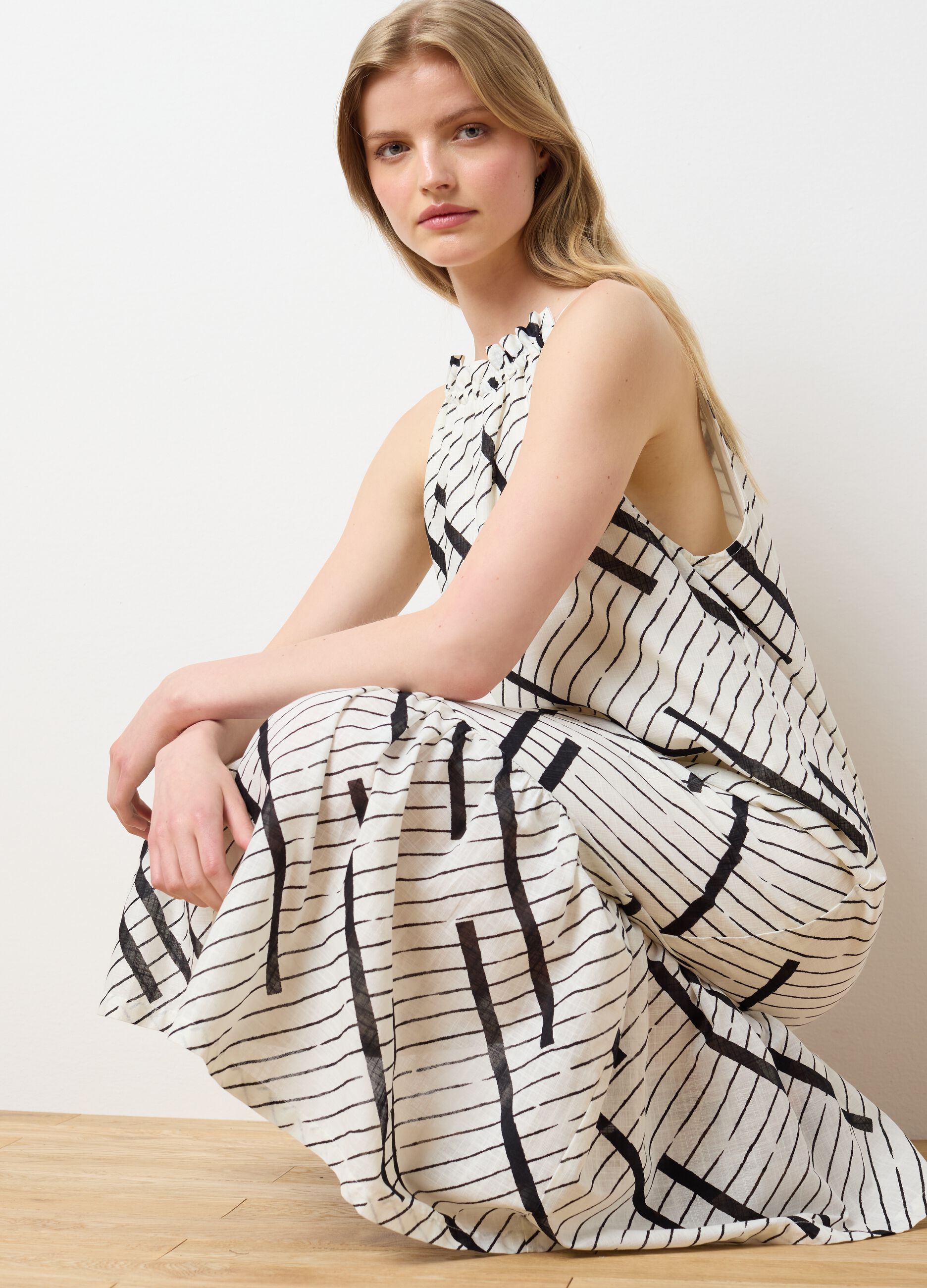 Women's long dress in pure multicolour cotton, oversized