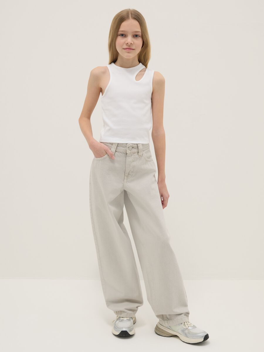 Grey pure cotton balloon fit jeans for girls_0