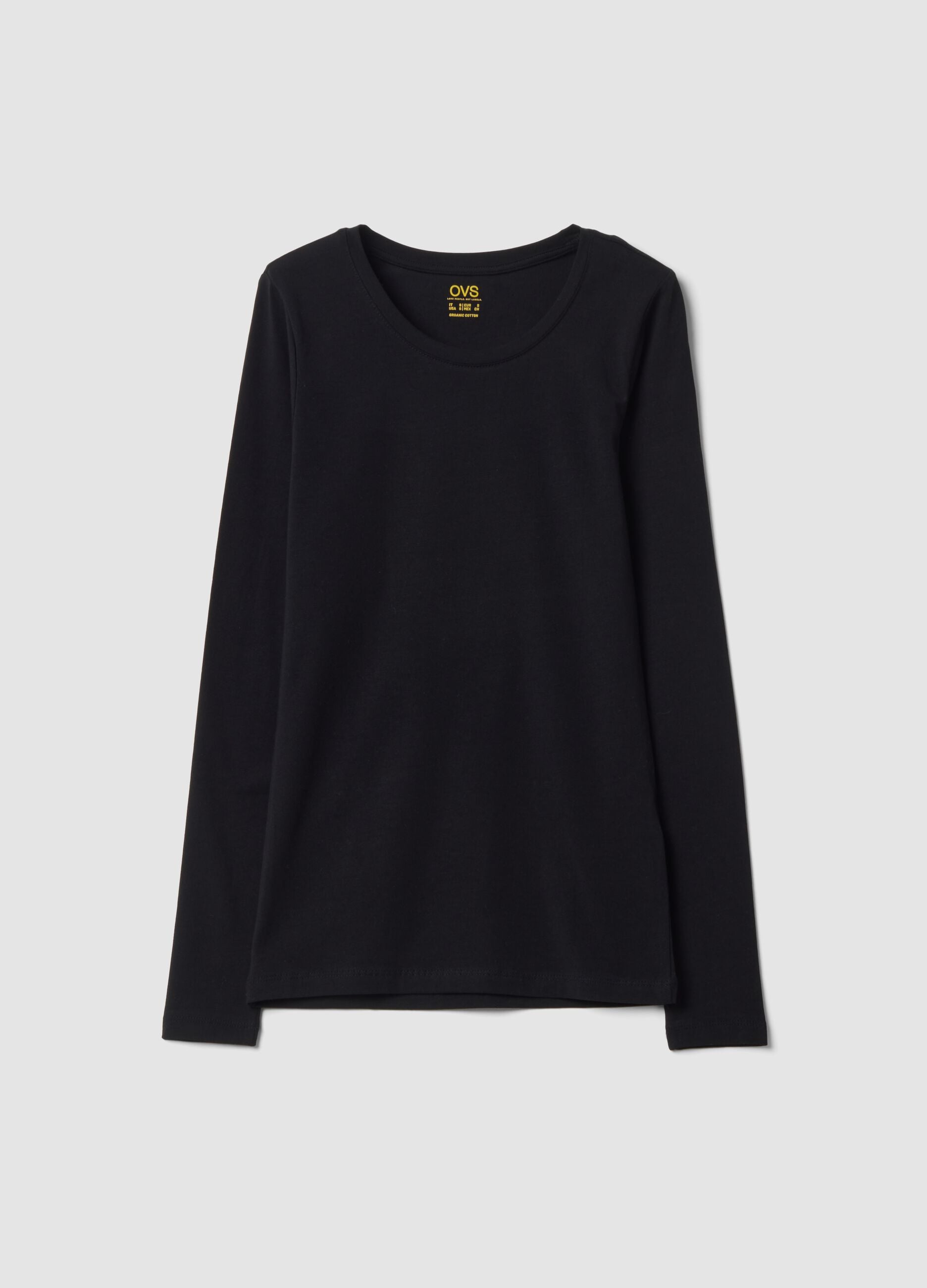 Maglia nera in cotone organico elasticizzato girocollo