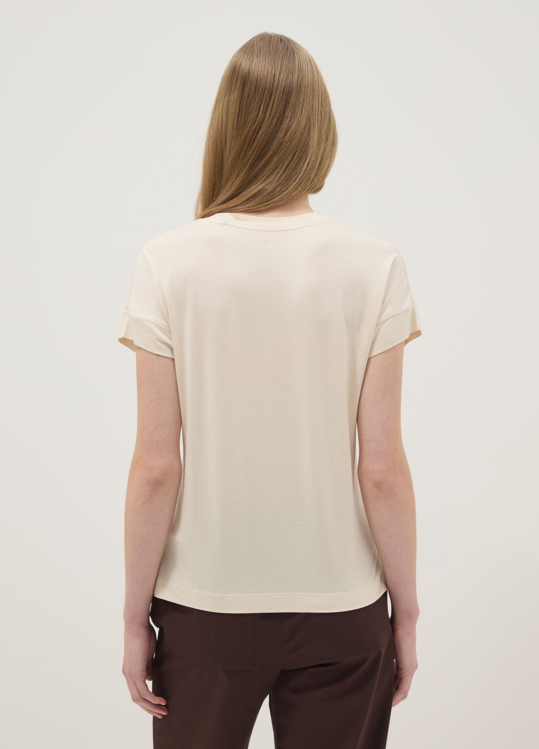 Beige short-sleeve stretch viscose T-shirt