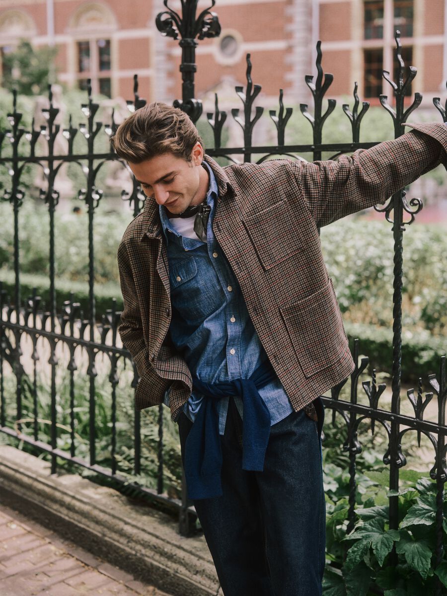 Brown Check Jacket with Zip_0