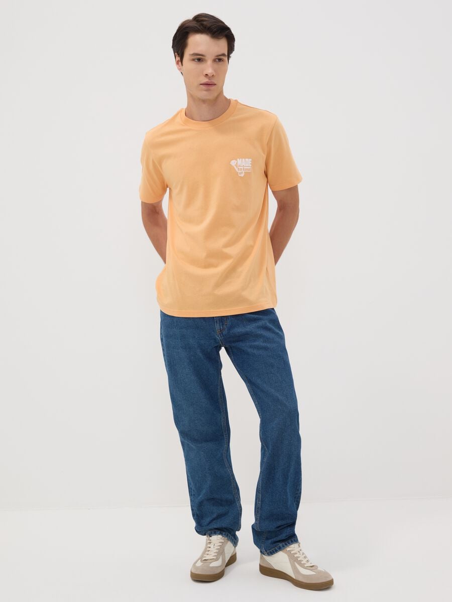 Orange pure cotton jersey T-shirt with chest print, regular fit_1