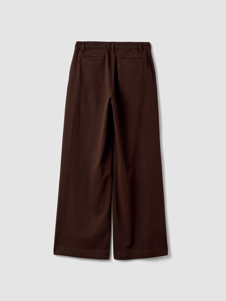 Dark brown pure cotton wide-leg trousers_2