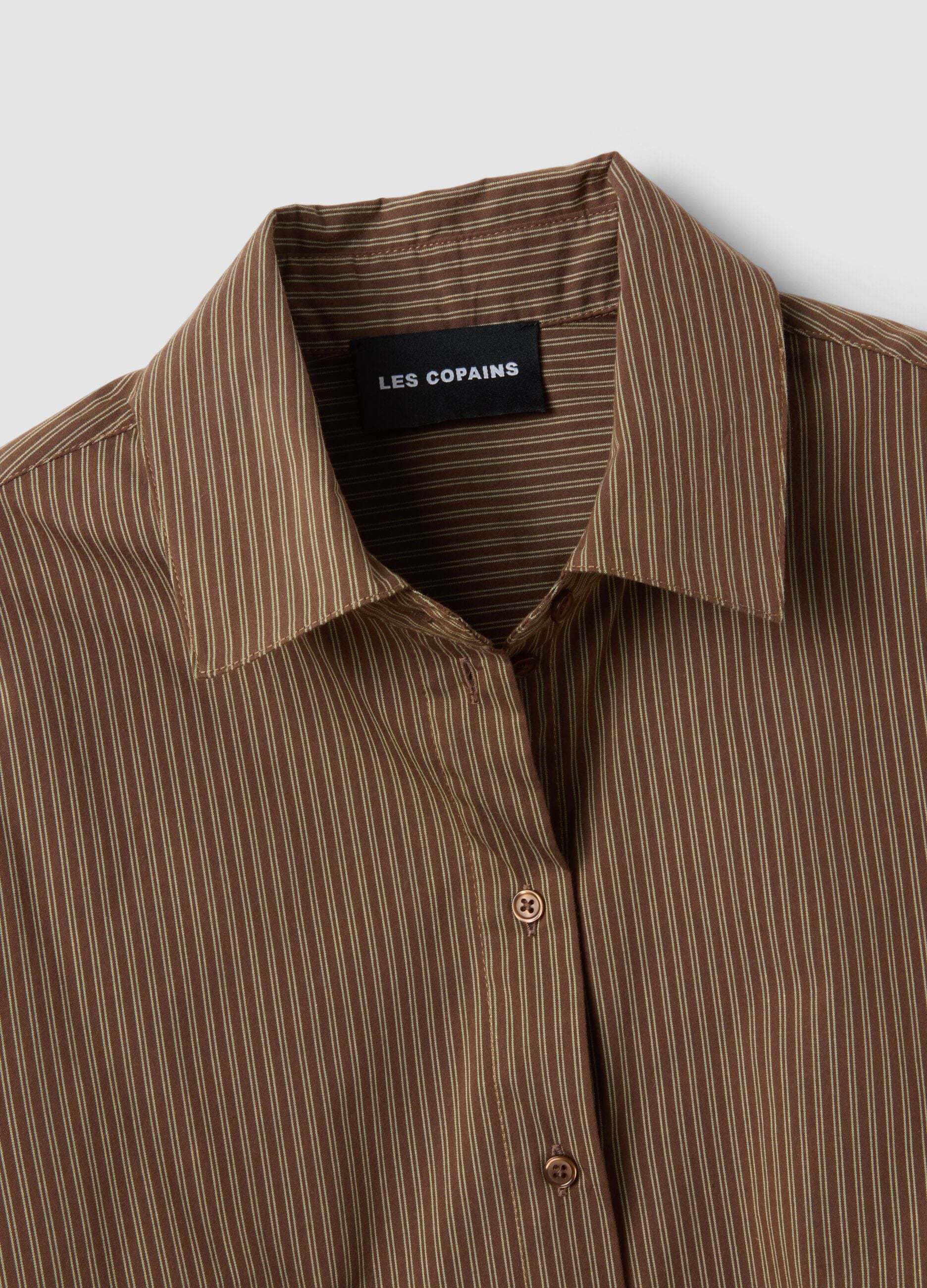 Brown striped stretch-cotton shirt with matching tie