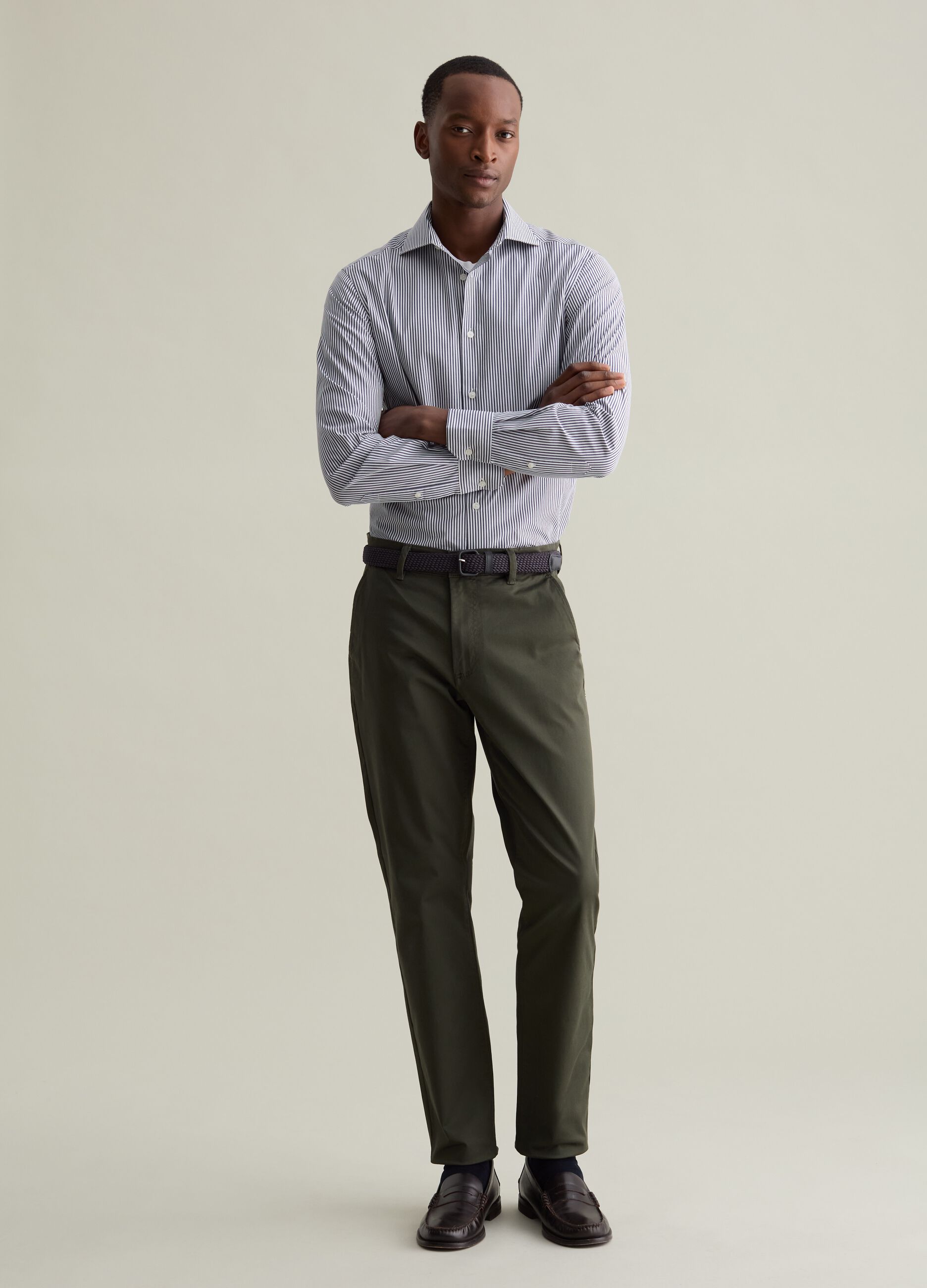 Slim-fit easy-iron shirt with stripes