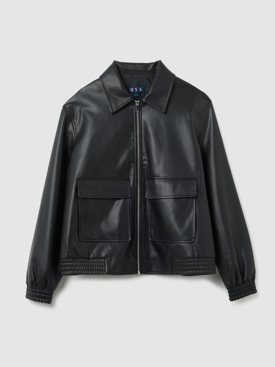 Black regular fit jacket with zip_4