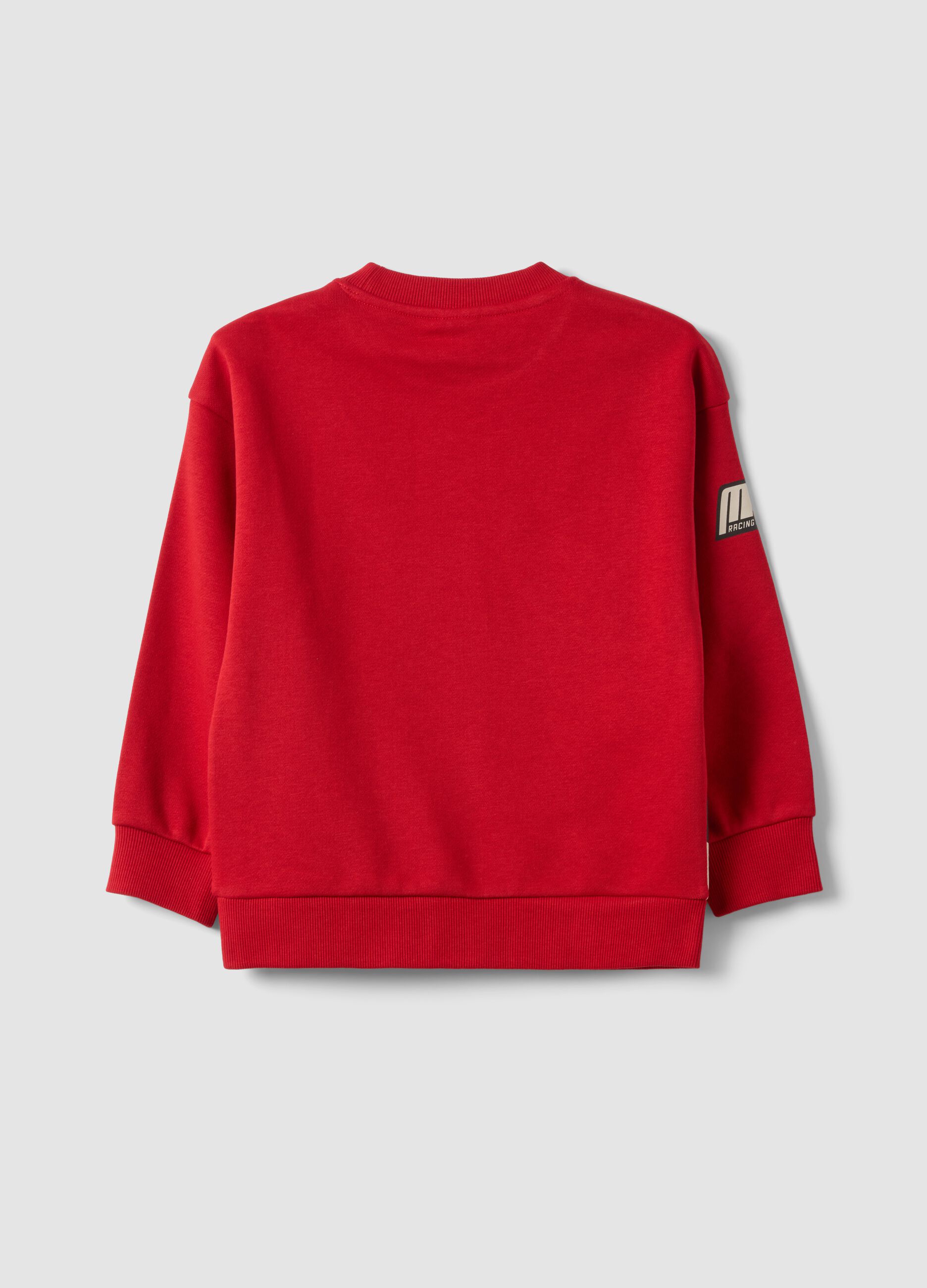 Red cotton-blend crew-neck sweatshirt with Mickey & Friends print