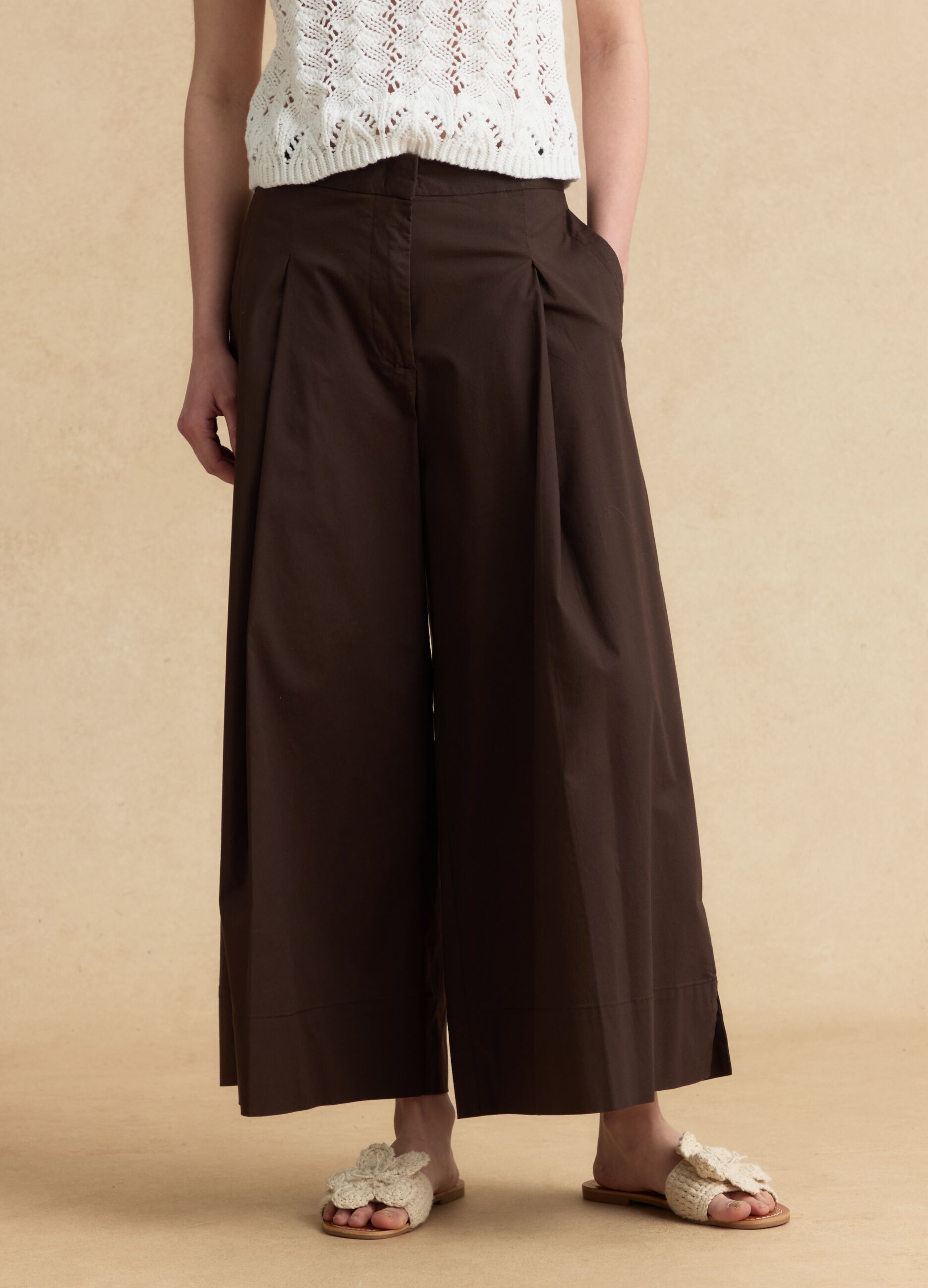 Brown stretch cotton culotte trousers