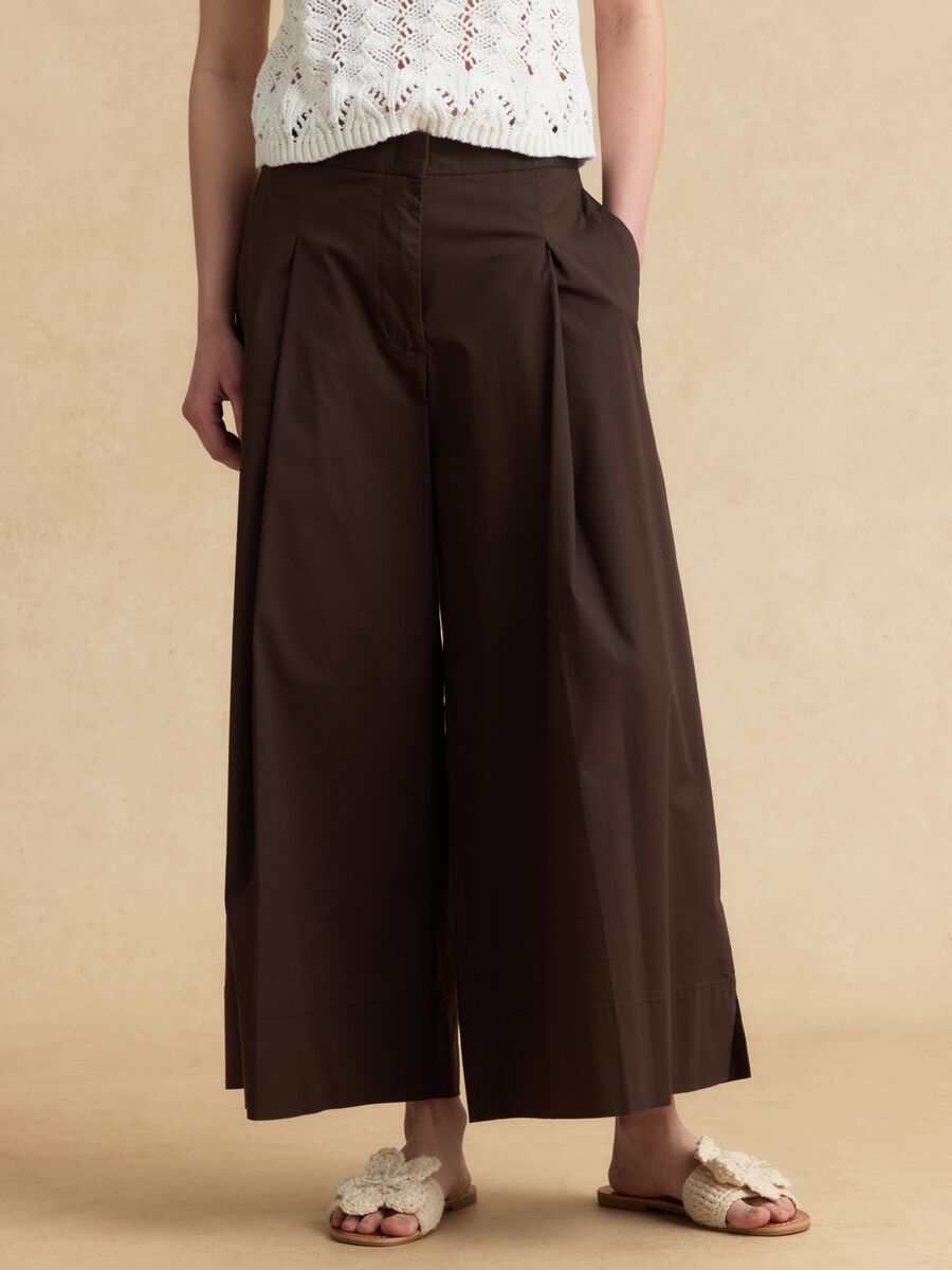 Brown stretch cotton culotte trousers_1