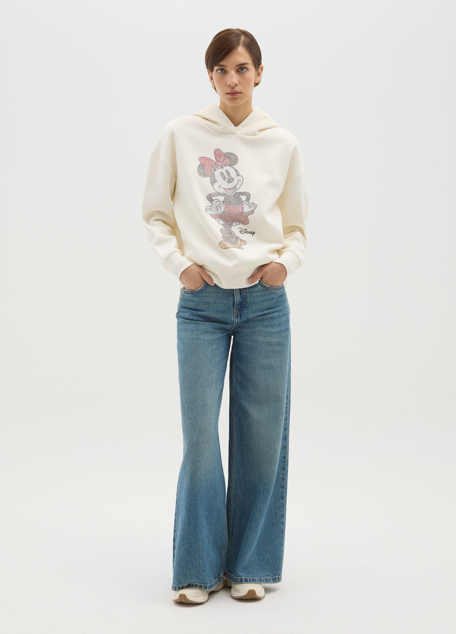 White regular fit cotton blend sweatshirt with Disney print