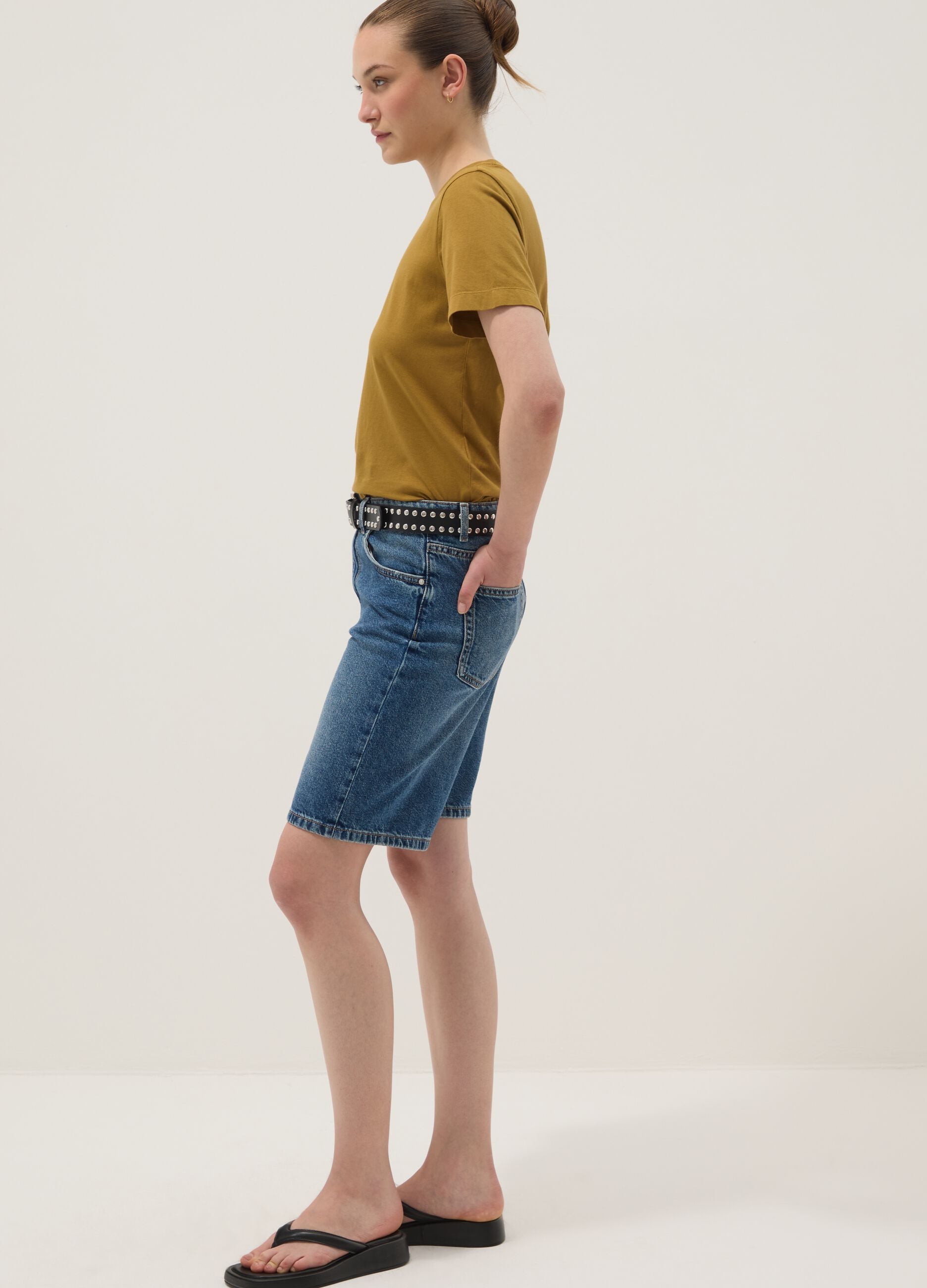 T-shirt marrone a maniche corte in puro cotone regular fit