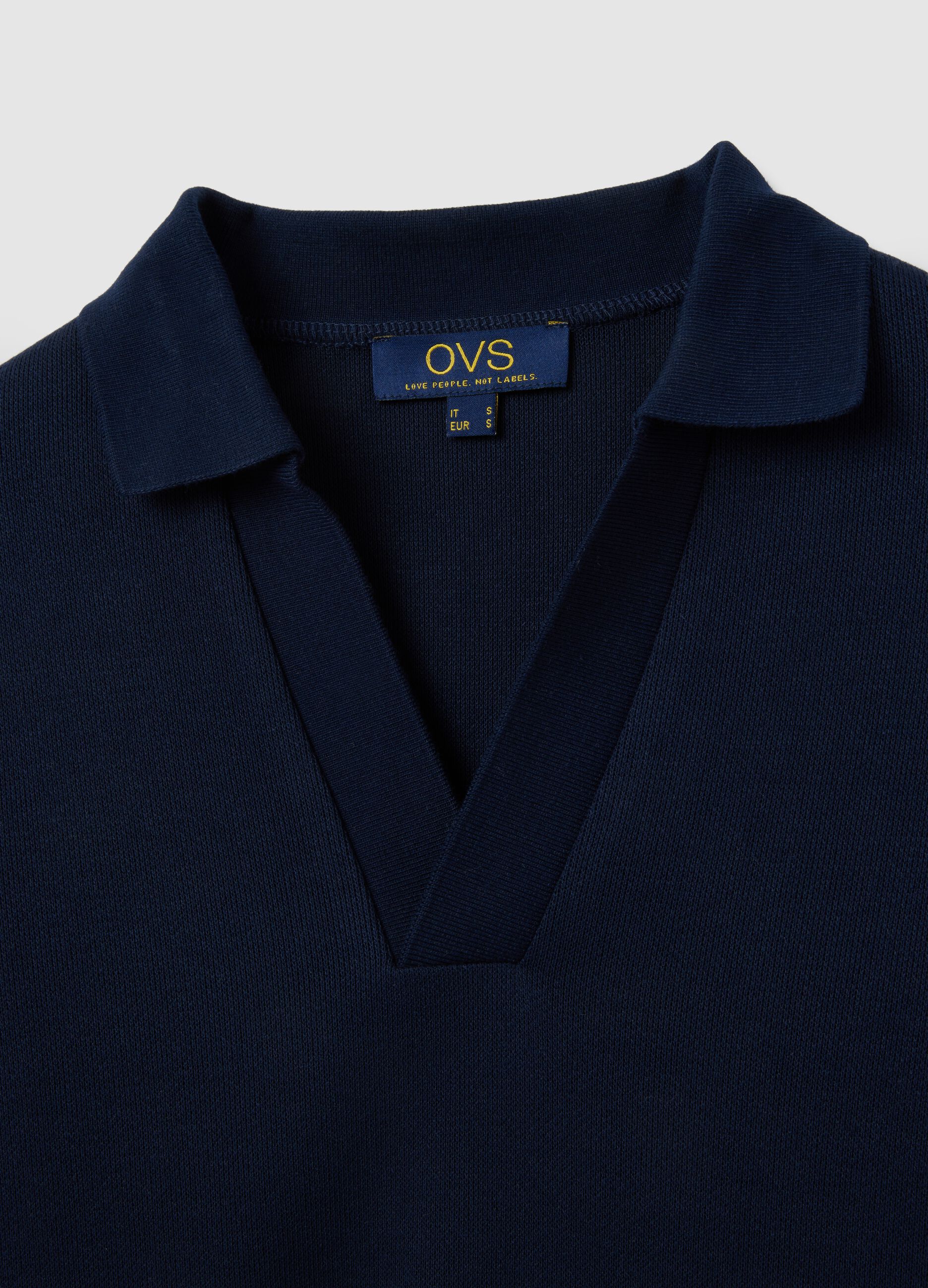 Polo blu a maniche lunghe elasticizzata