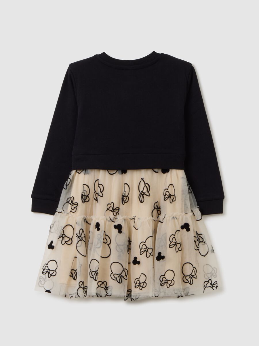 Multicolour cotton blend girl's dress with tulle and Disney print_1