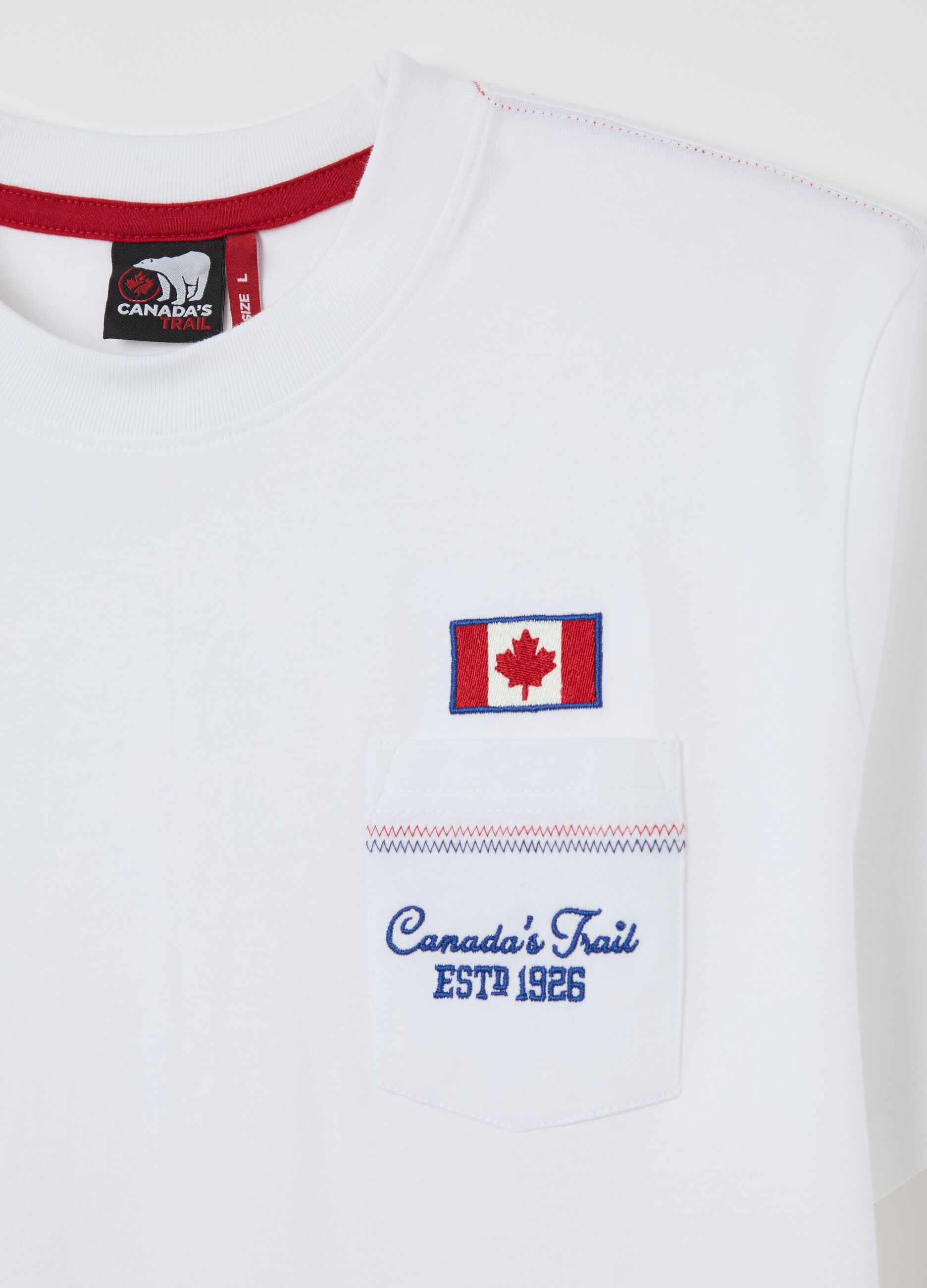 Canada's Trail white T-shirt with pocket and embroidery