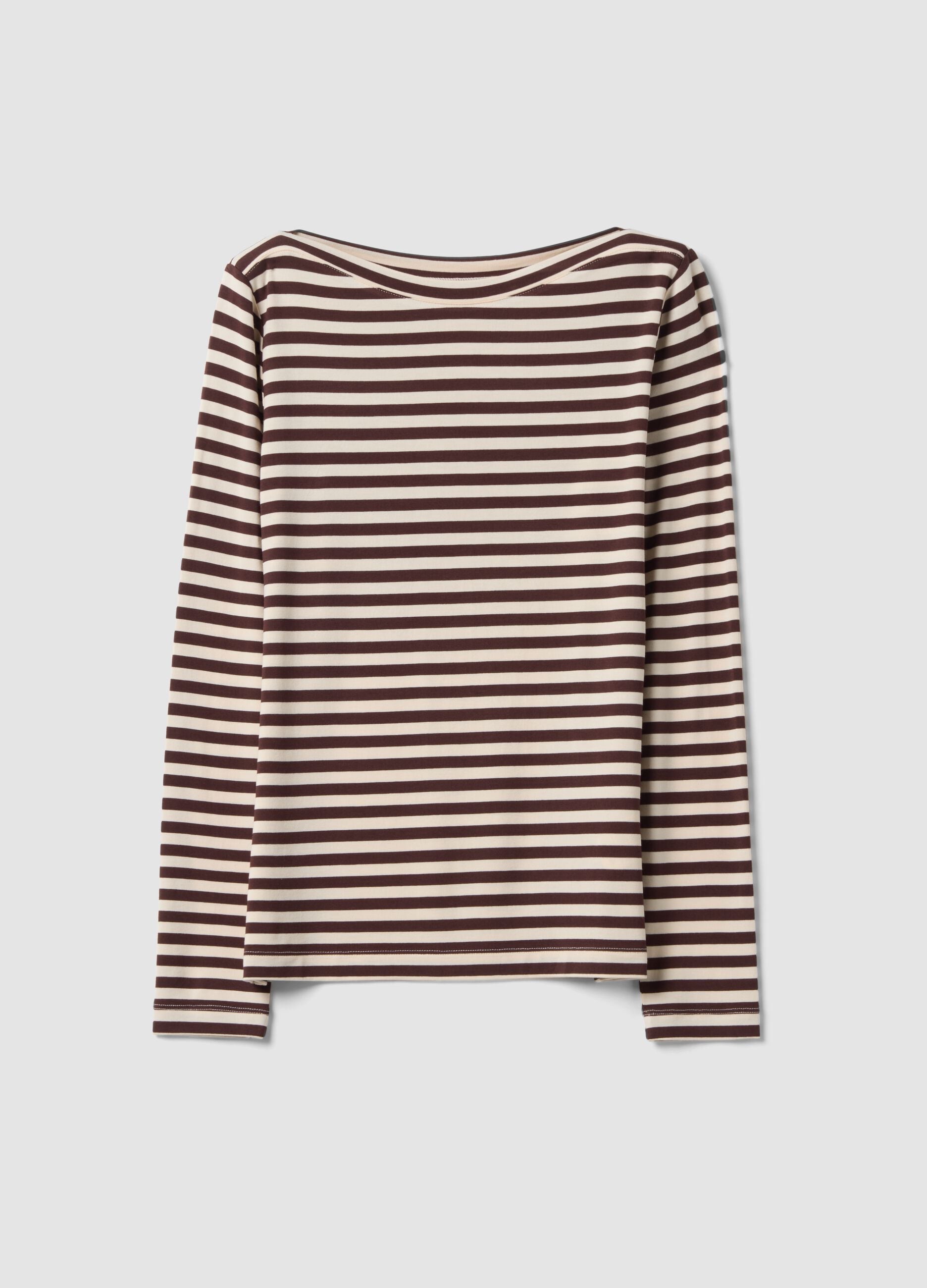 T-shirt multicolor in viscosa elasticizzata a righe slim fit