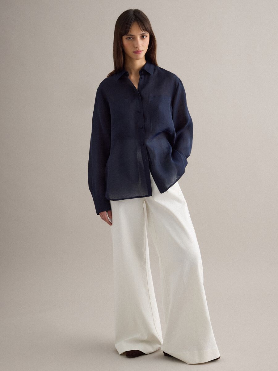 Blue long sleeve Lyocell shirt regular fit with classic collar_2