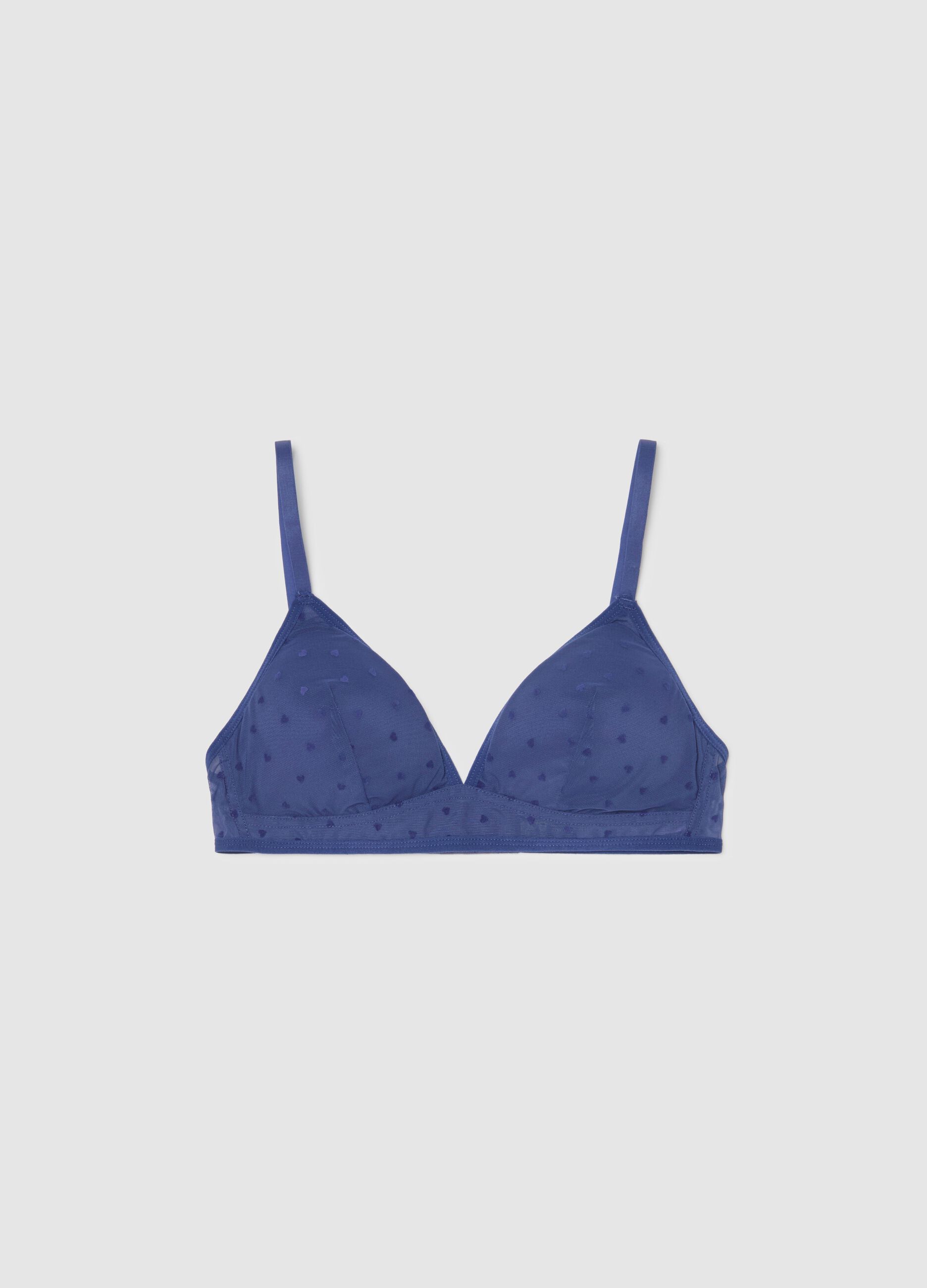 Mesh triangle bra with small hearts