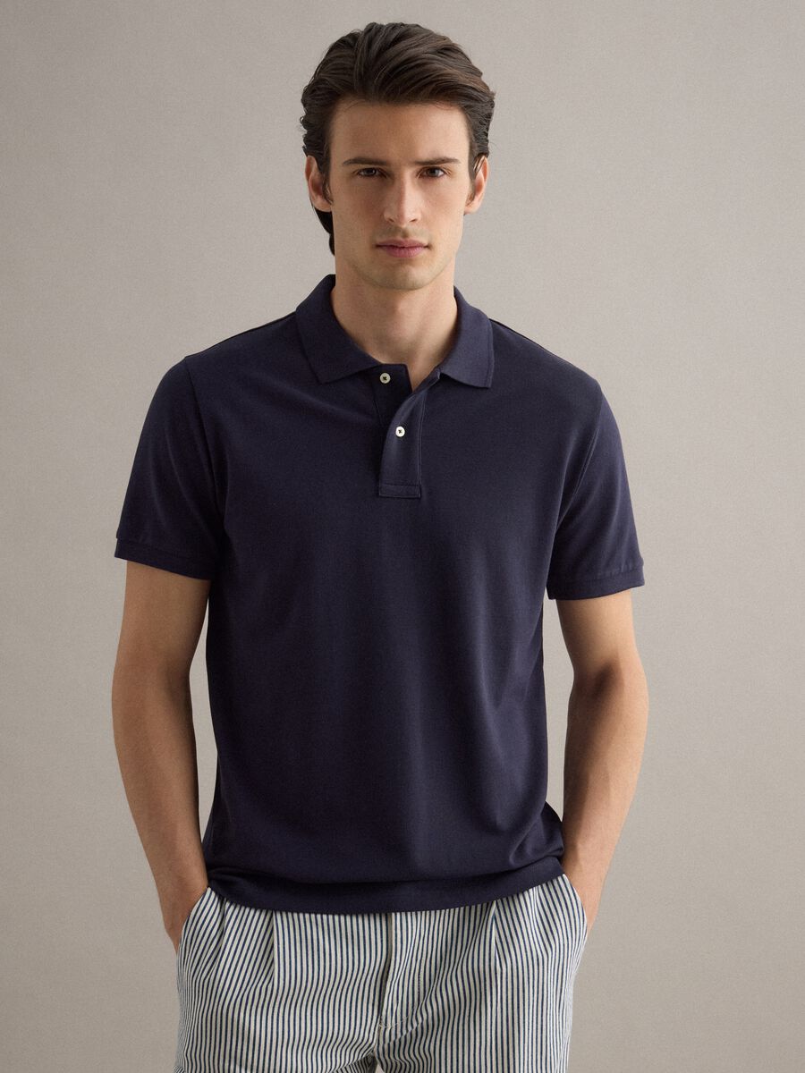 Polo a maniche corte in puro cotone blu regular fit_1