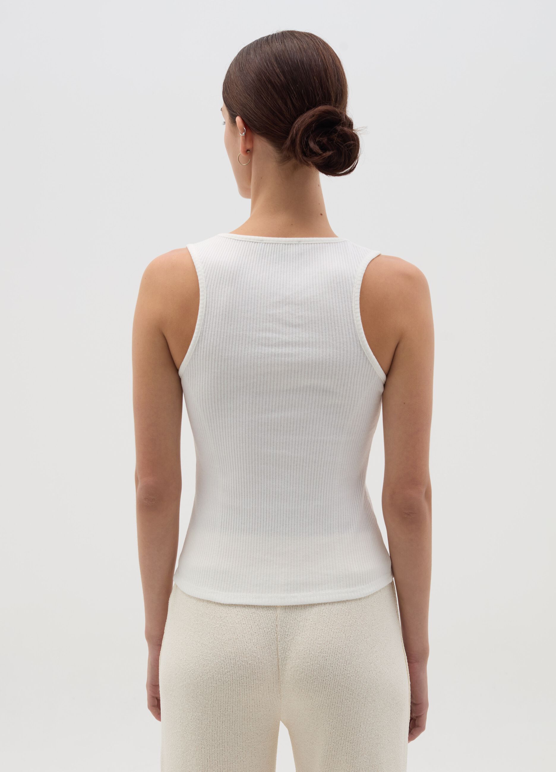 Ribbed tank top with granddad neckline