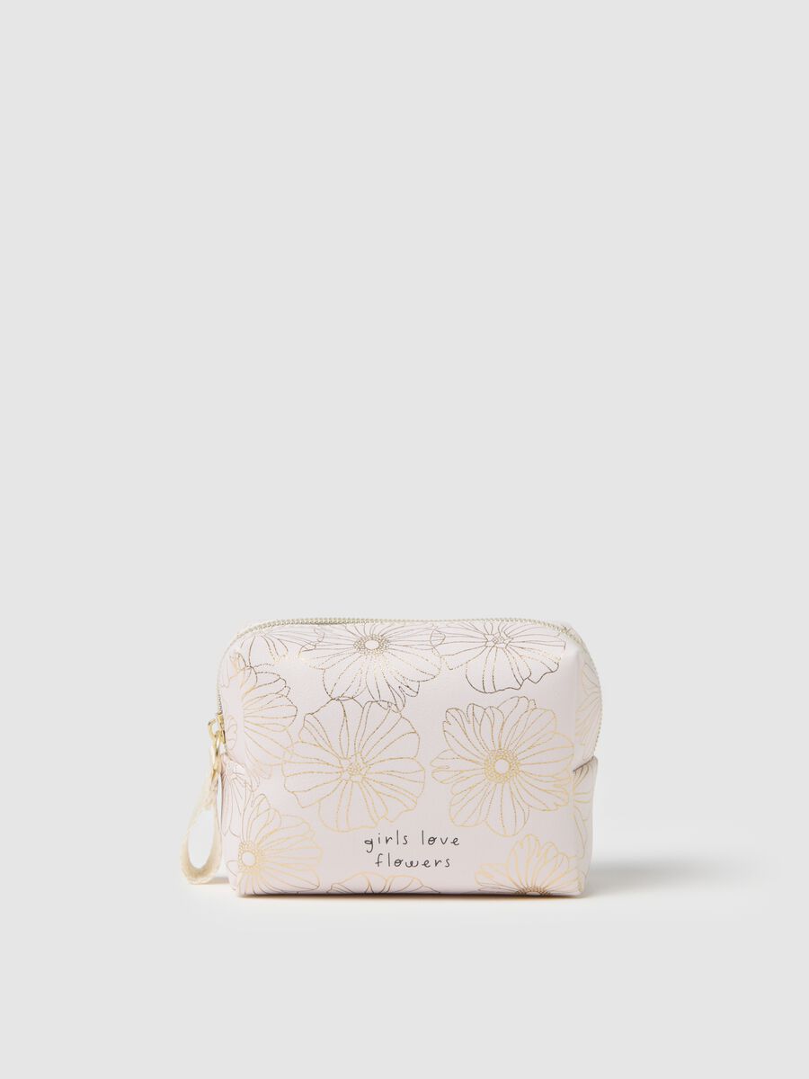 White toiletry bag with zip and floral design_0