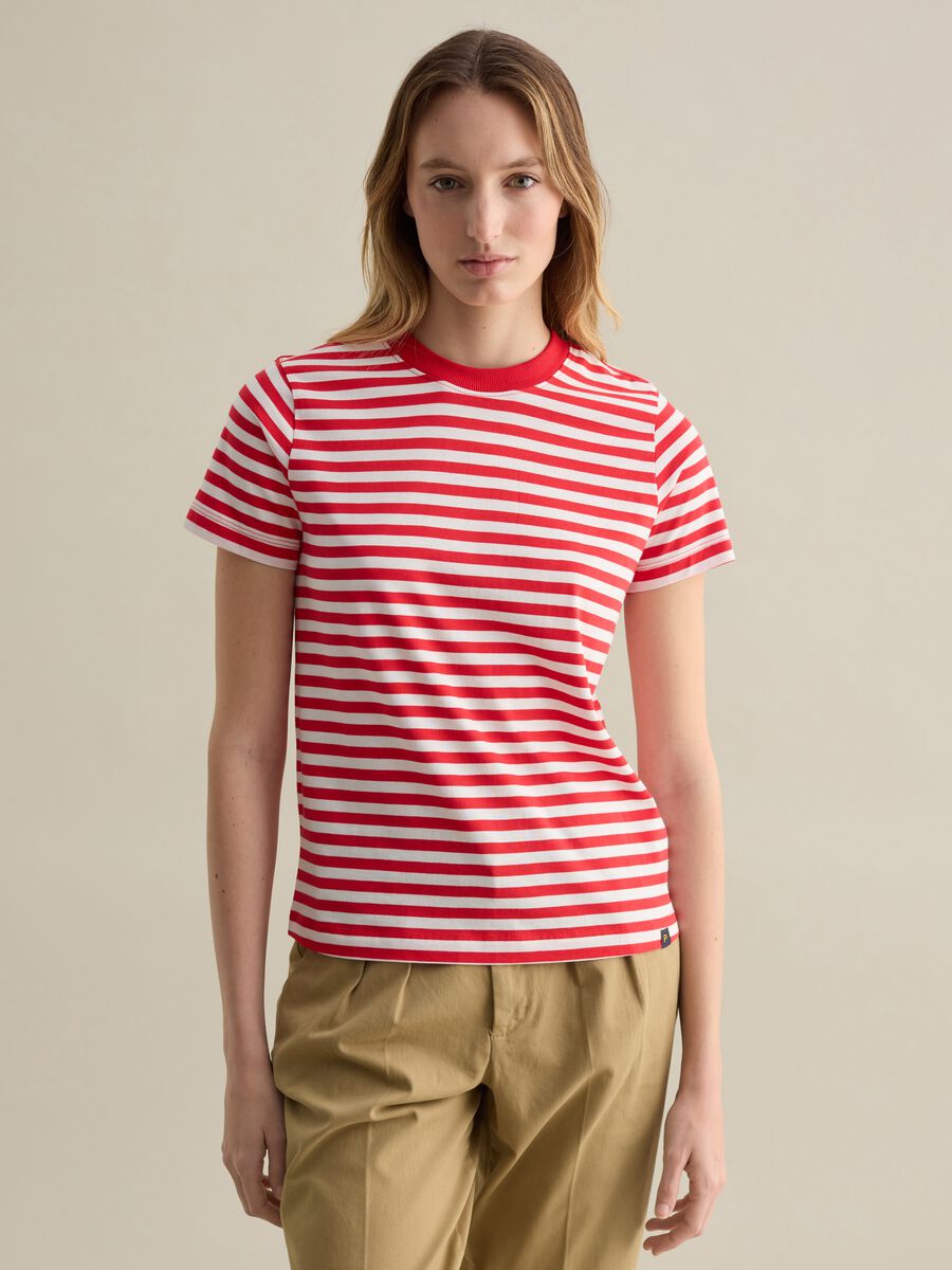 Red and white striped T-shirt with short sleeves_0