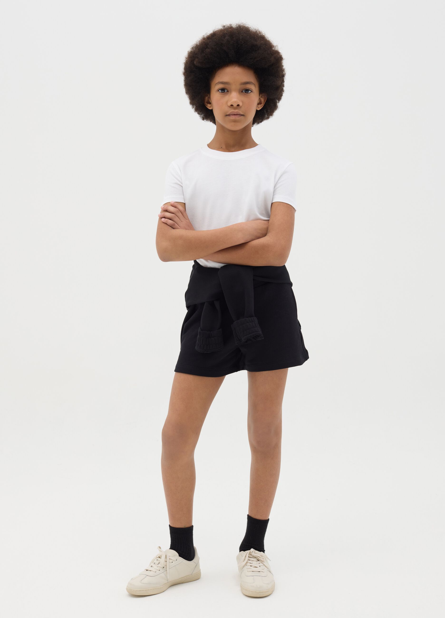 Shorts da ragazza in puro cotone nero regular fit