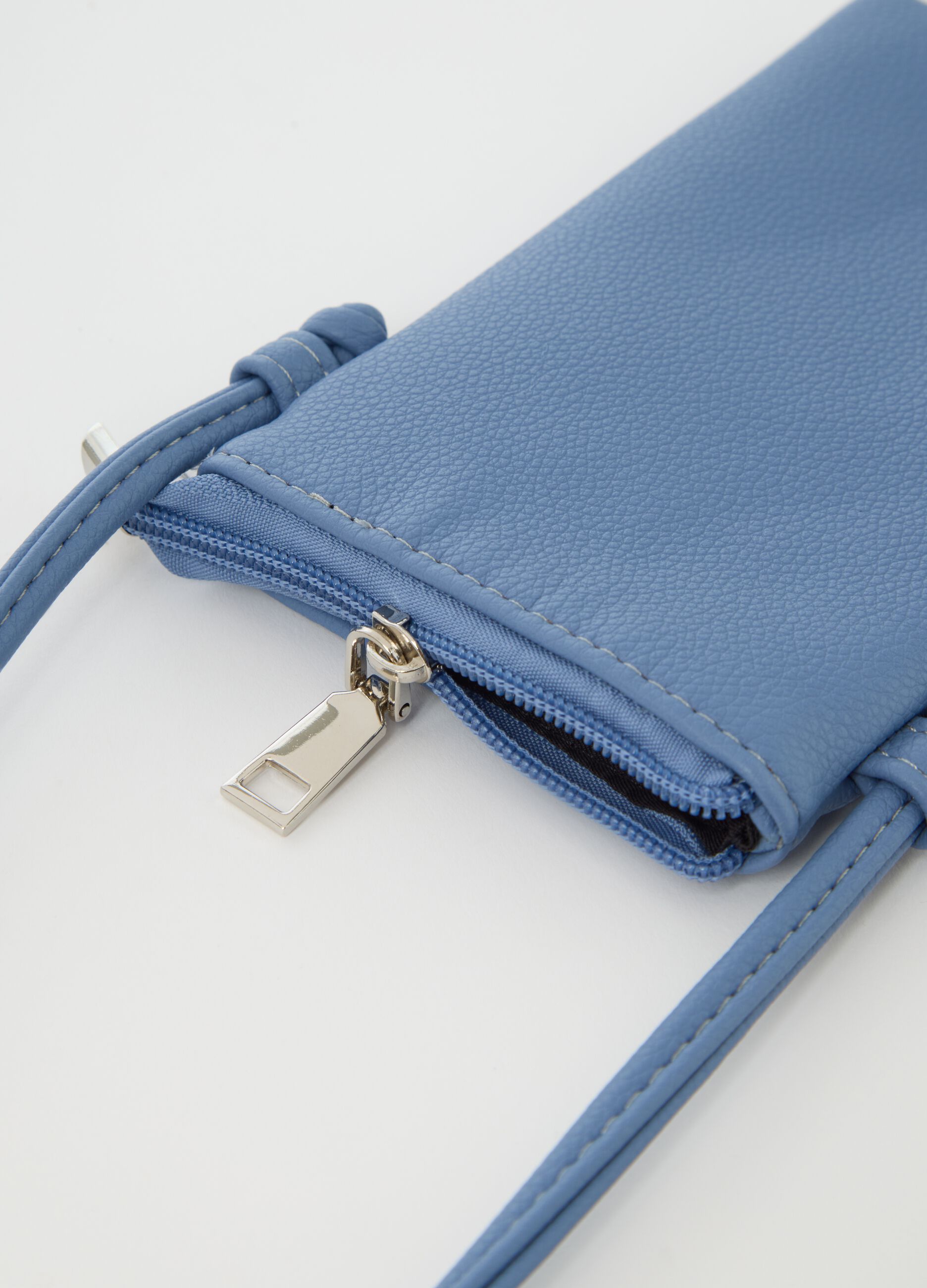 Light blue mobile phone holder with shoulder strap