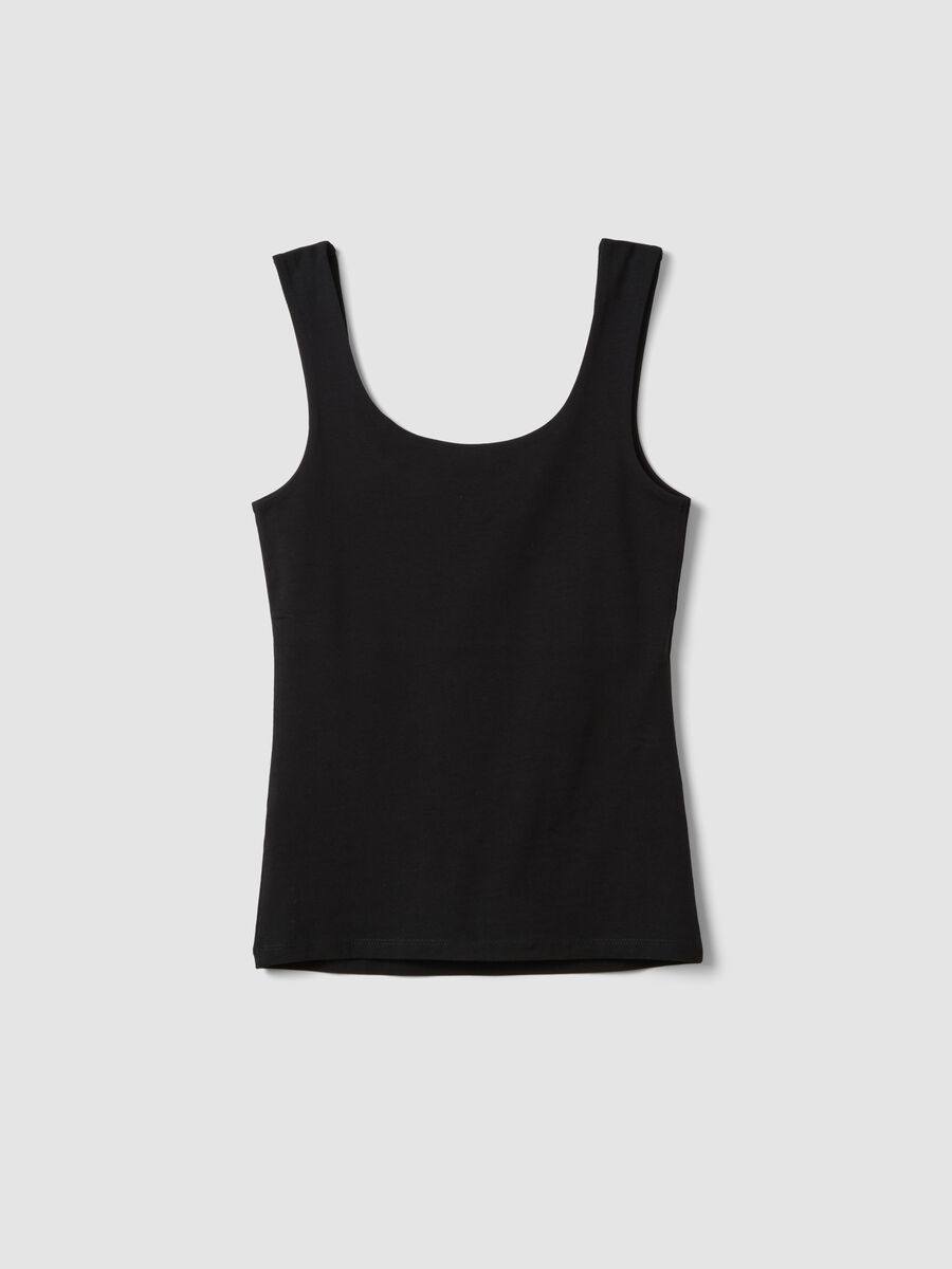 Black fitted stretch-cotton tank top_5