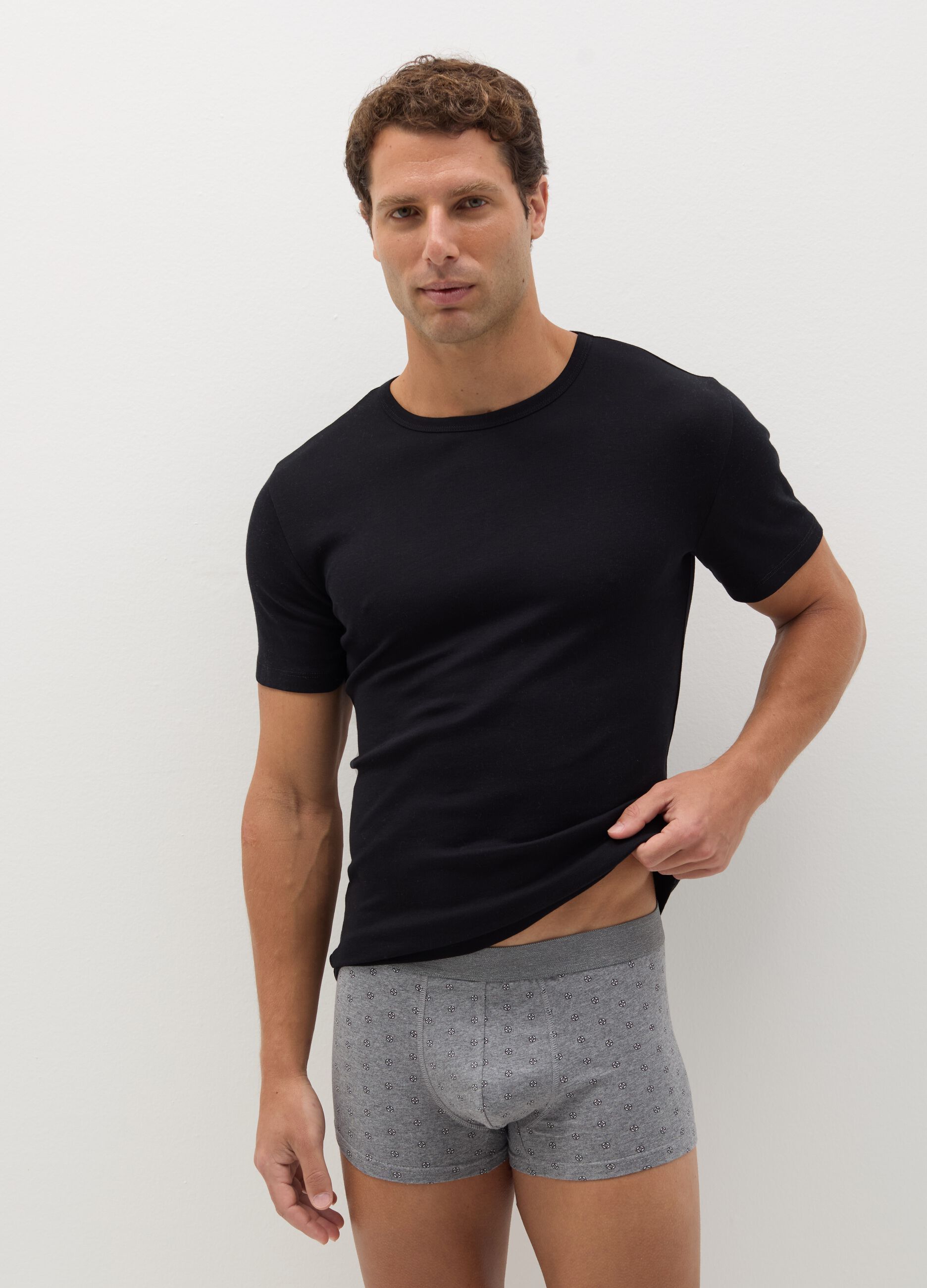 Three-pair pack boxer shorts in stretch cotton with micro pattern