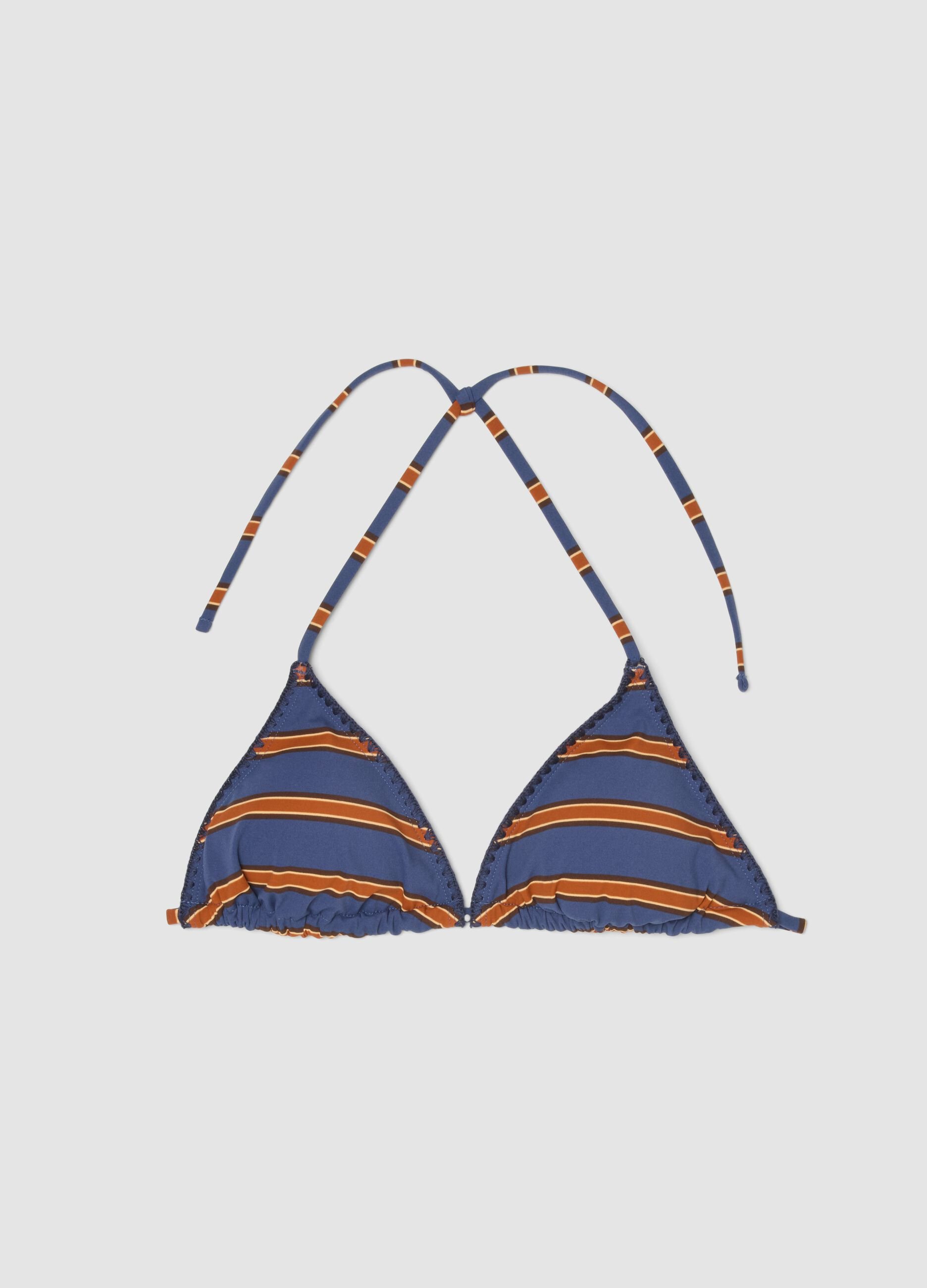 Multicolour striped stretch triangle bikini top