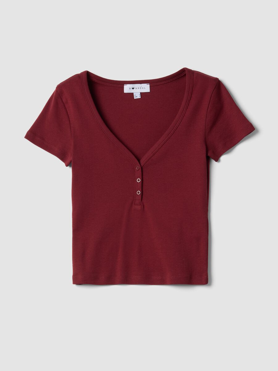 Red pure cotton V-neck regular fit T-shirt_4