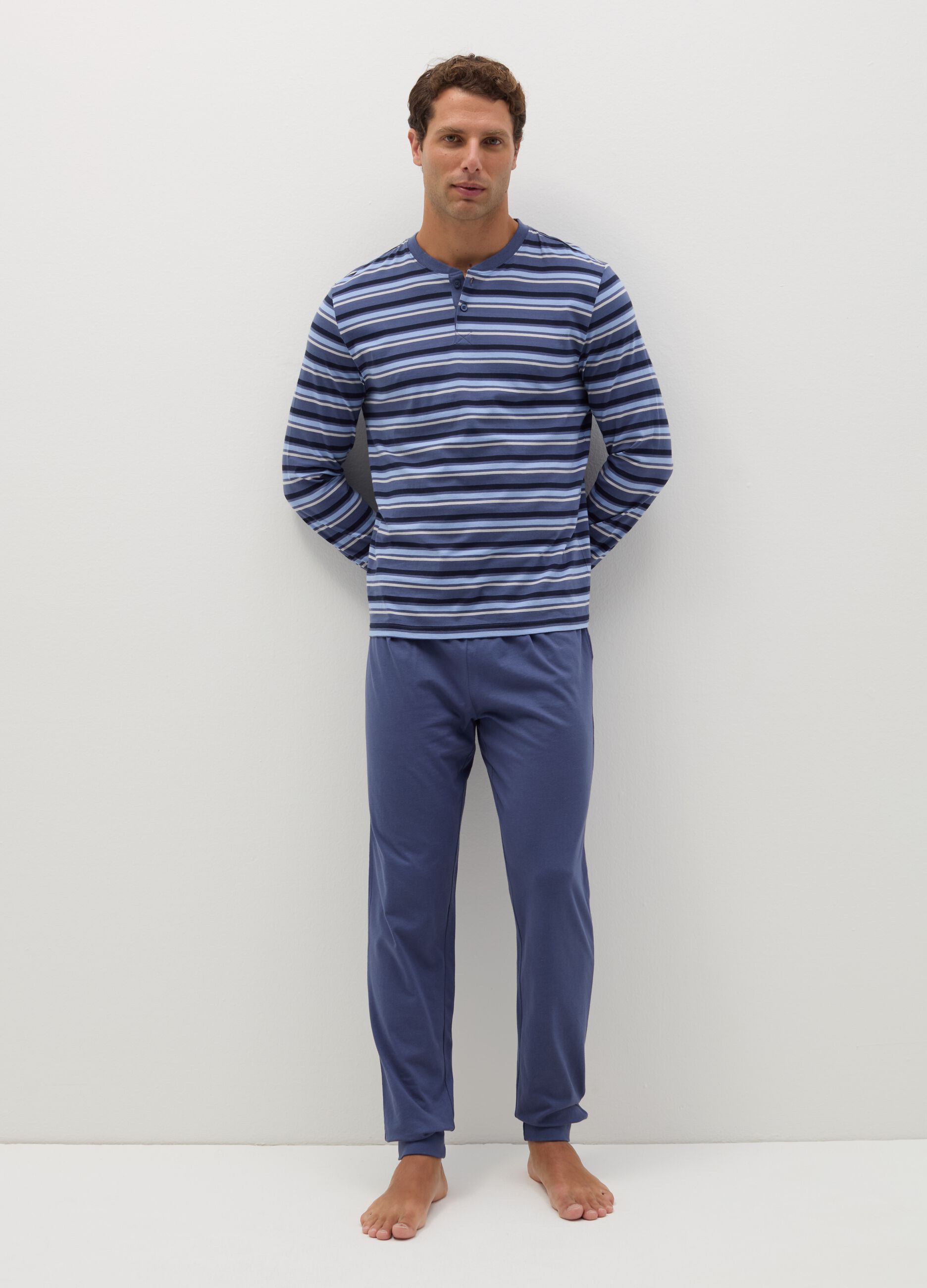 Long pyjamas with granddad neckline