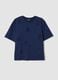 Blue pure cotton T-shirt with openwork embroidery, regular fit_4