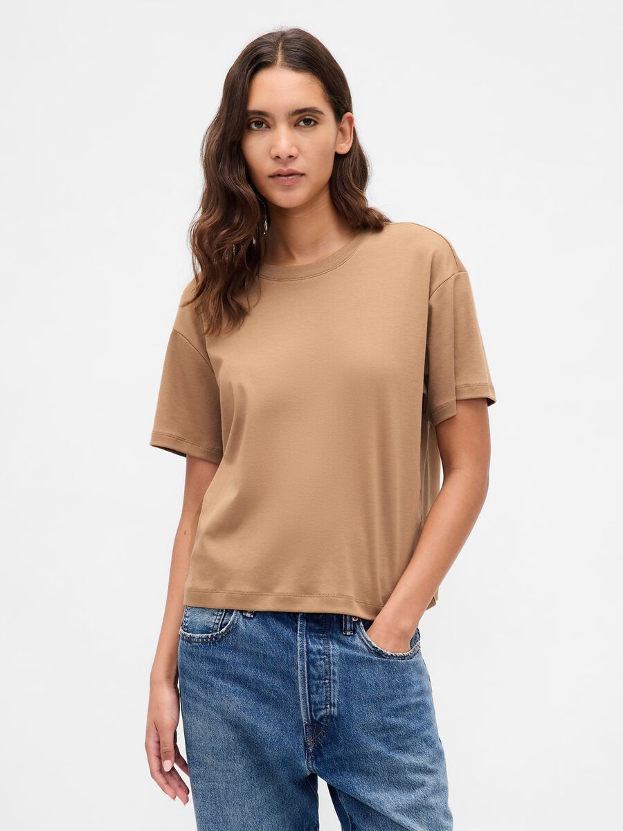 Brown short sleeve cotton T-shirt_0