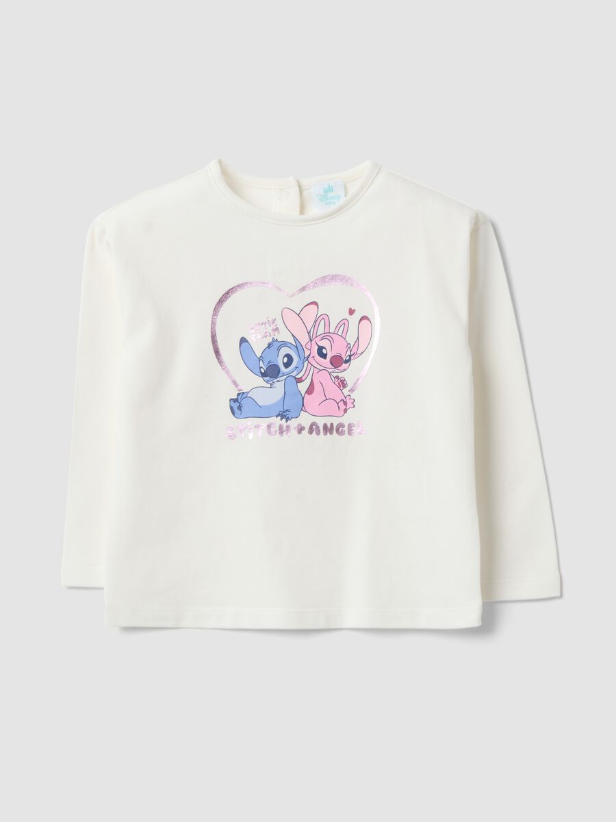 White long-sleeve stretch-cotton T-shirt with Lilo & Stitch print_0