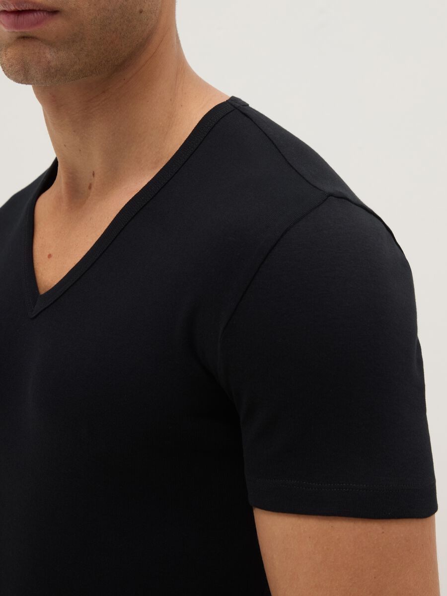 Two-Pack Black Deep V Pure Cotton T-Shirt Regular Fit_3