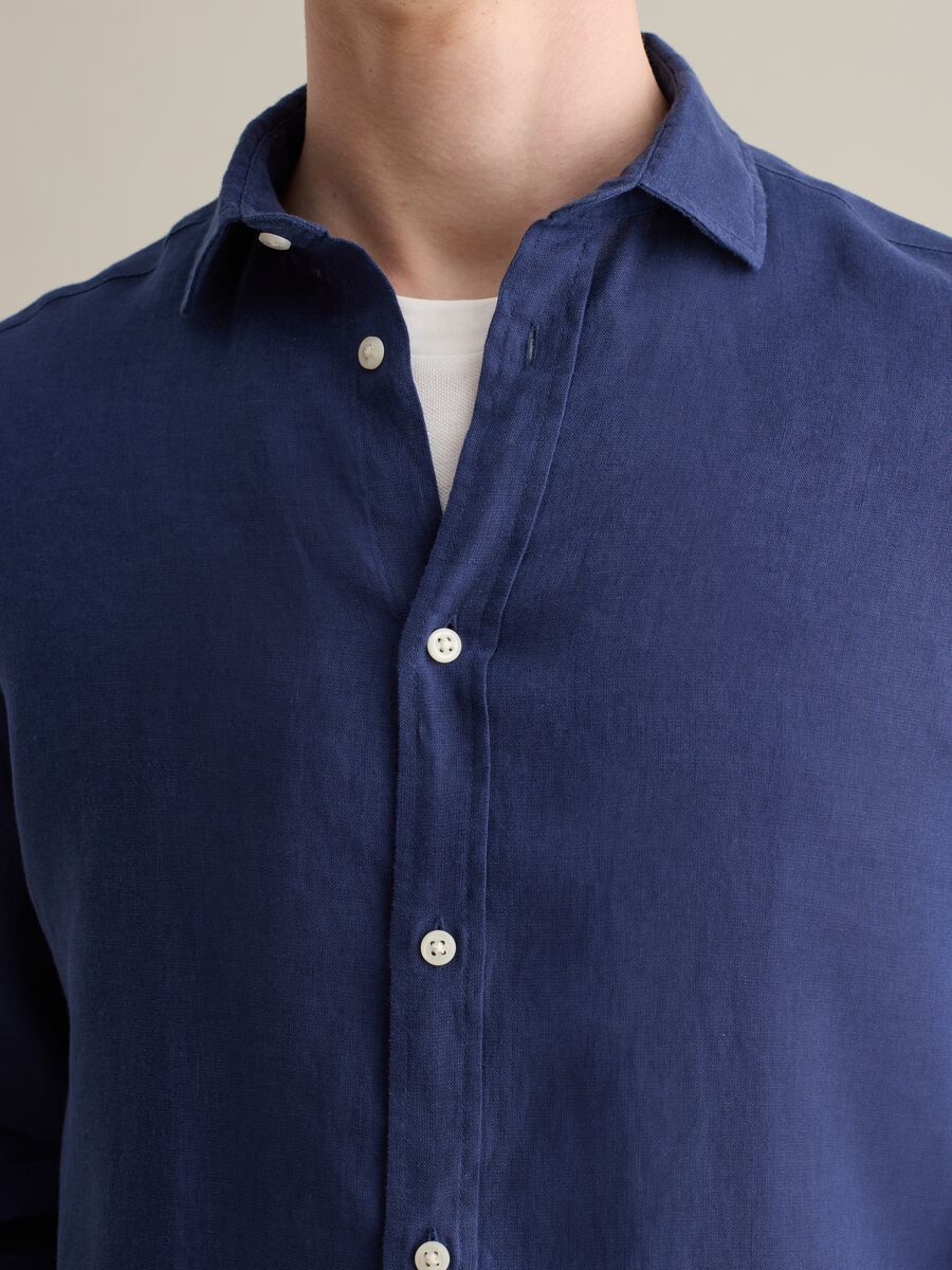 Piombo Long Sleeve Blue Linen Shirt_2