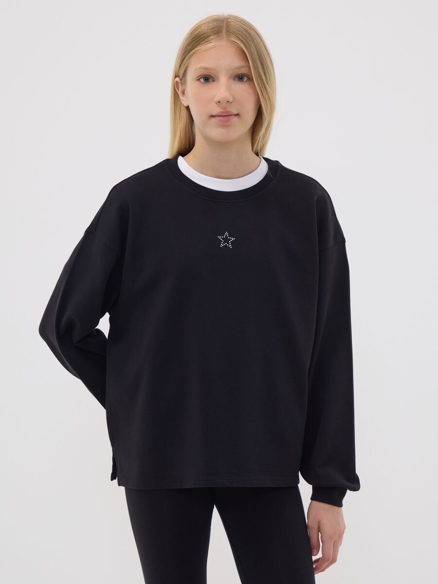 Felpa nera in puro cotone con stella per ragazza relaxed fit_1